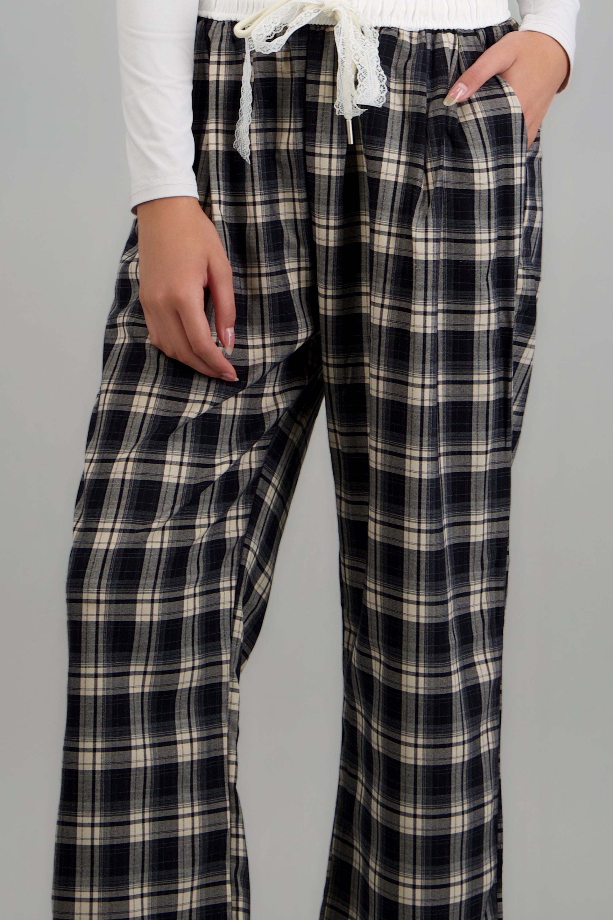 Pantalones cuadrados y jareta encaje MARINO COMBO