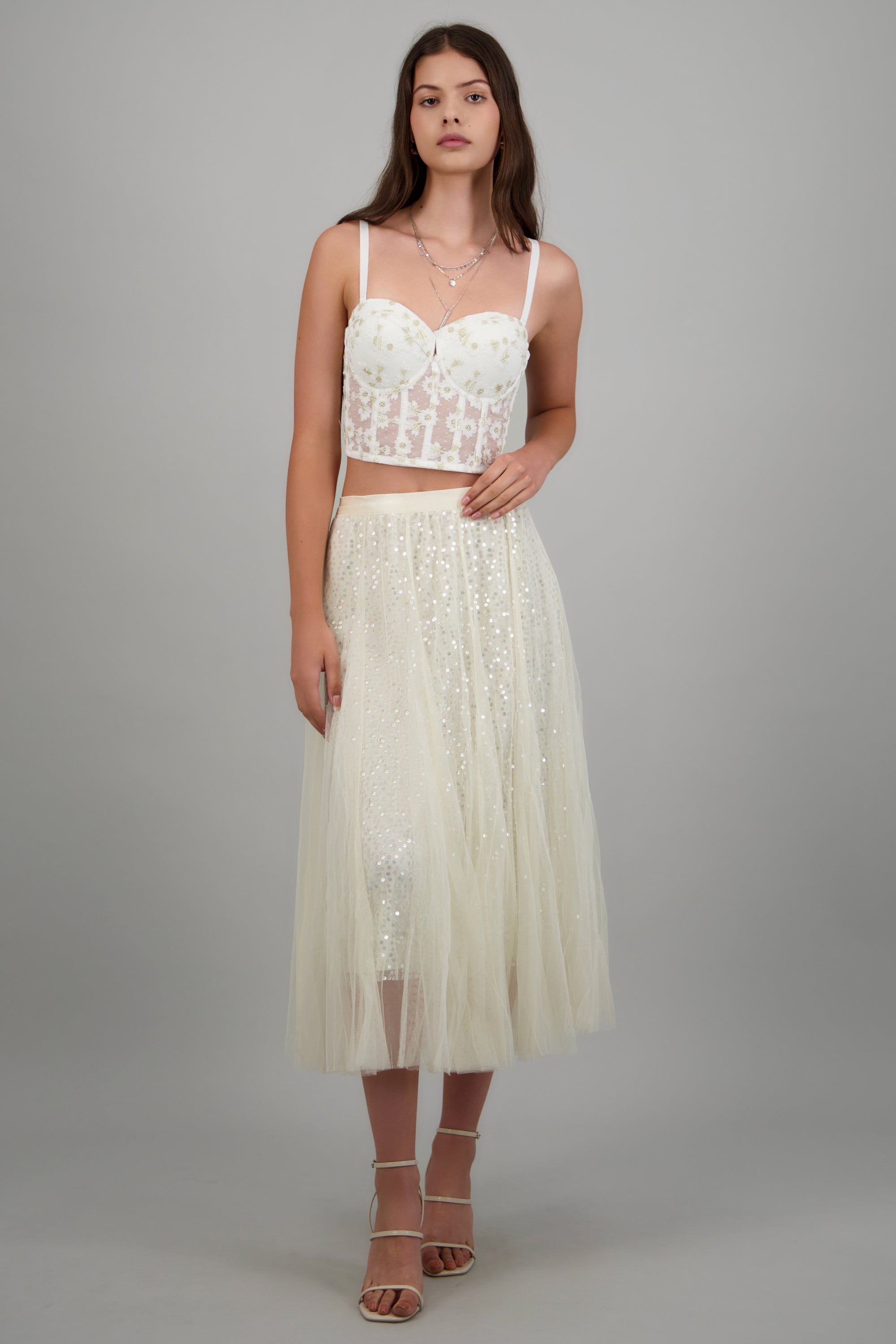 Falda midi con lentejuelas HUESO