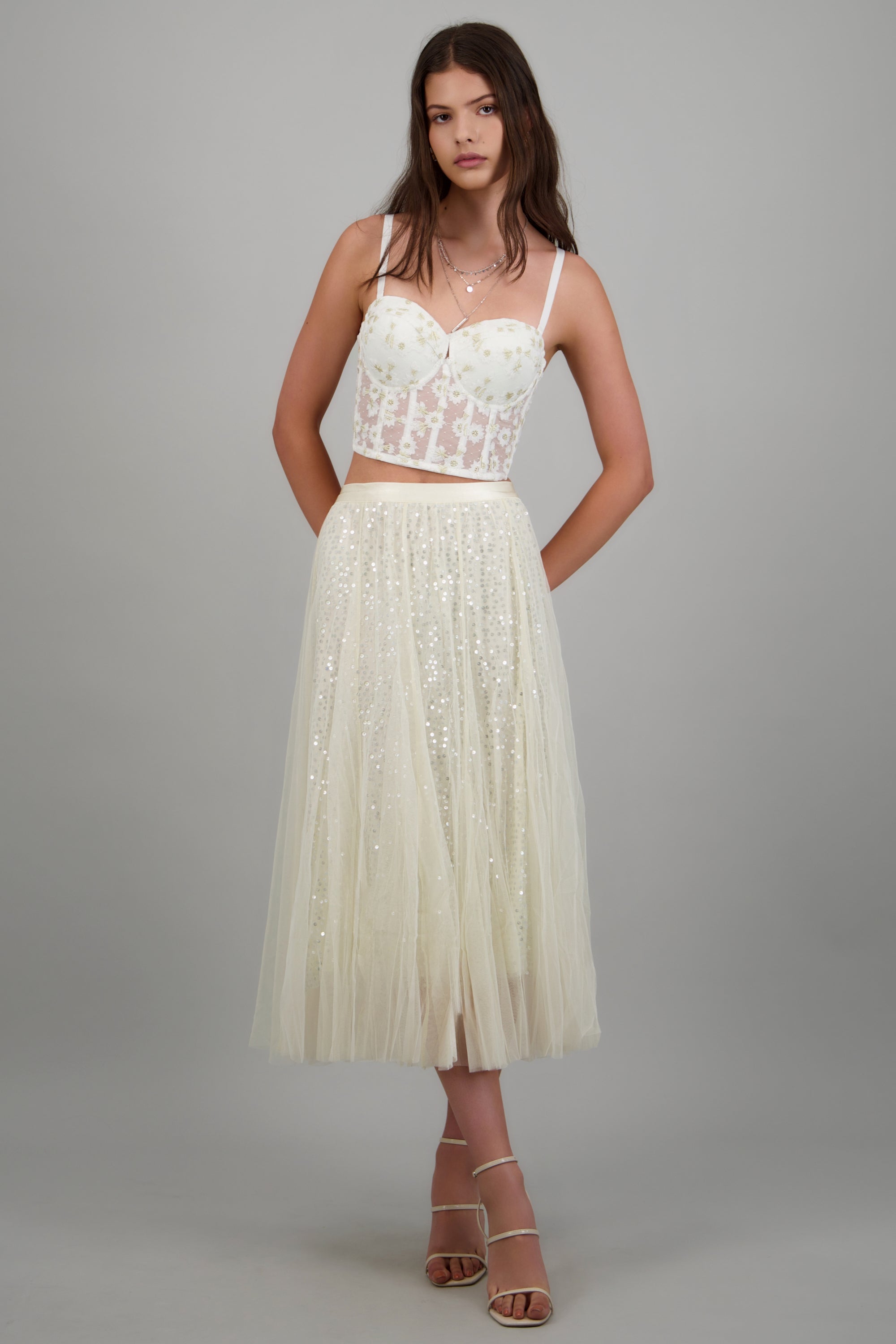 Falda midi con lentejuelas HUESO