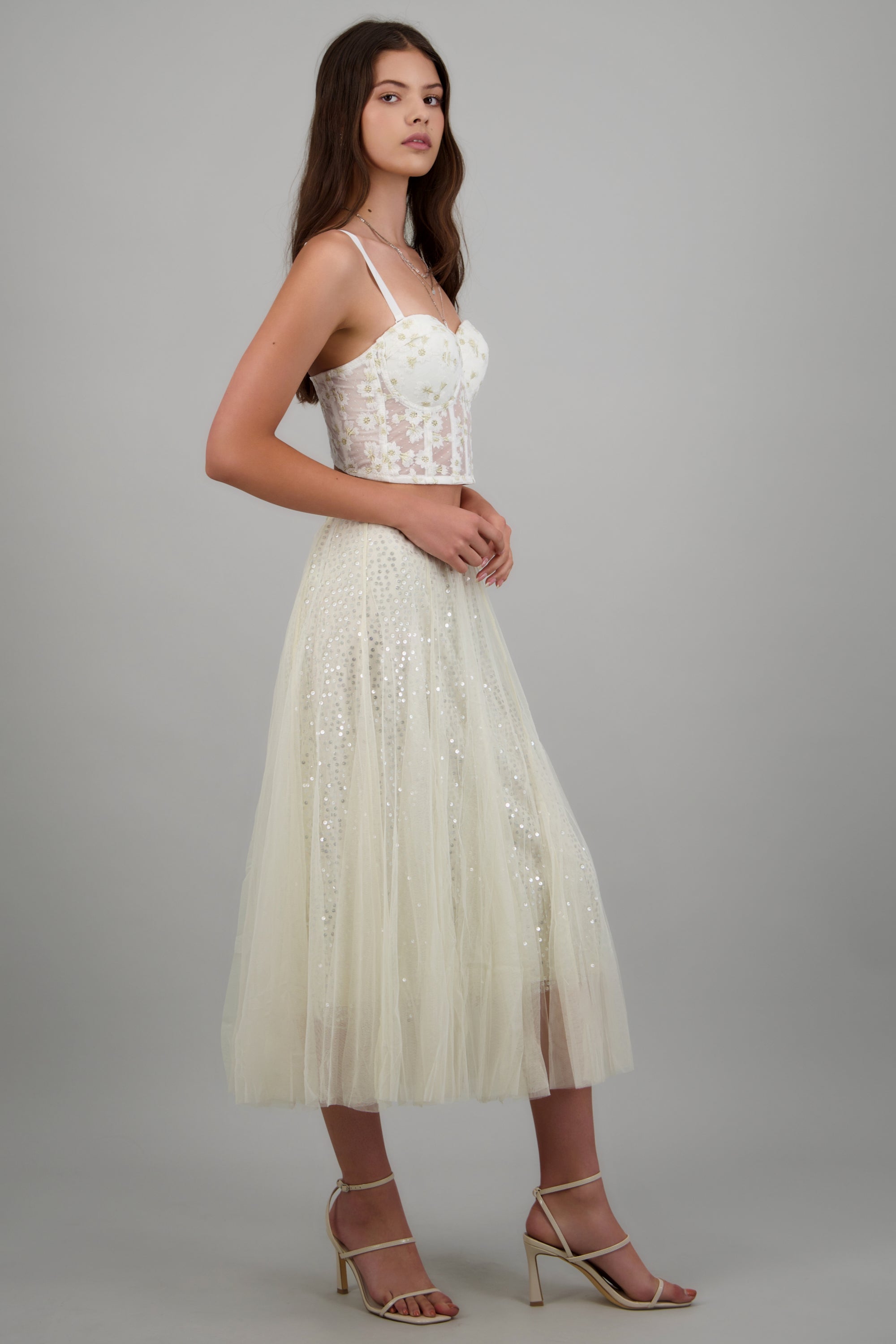 Falda midi con lentejuelas HUESO