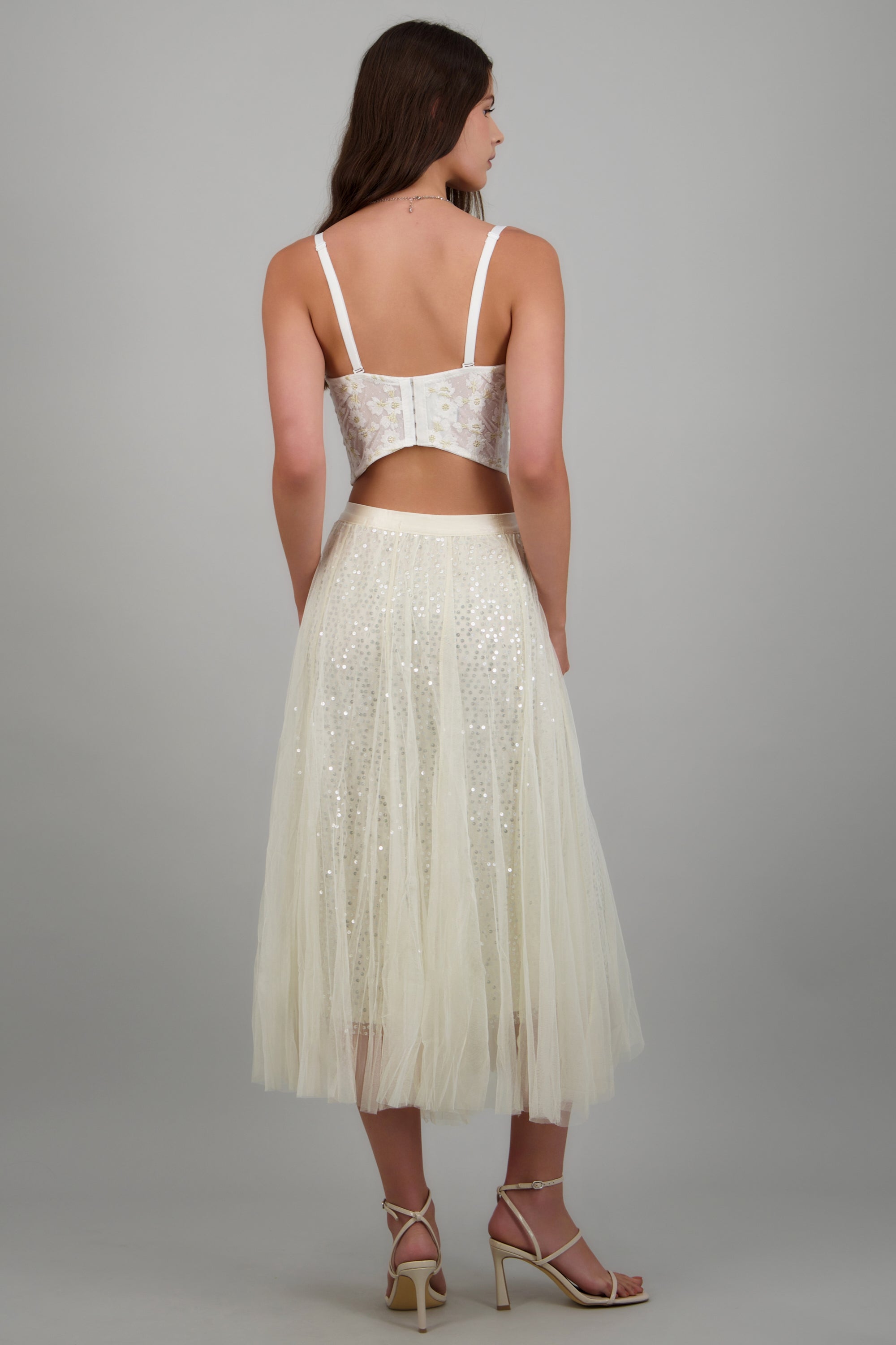 Falda midi con lentejuelas HUESO