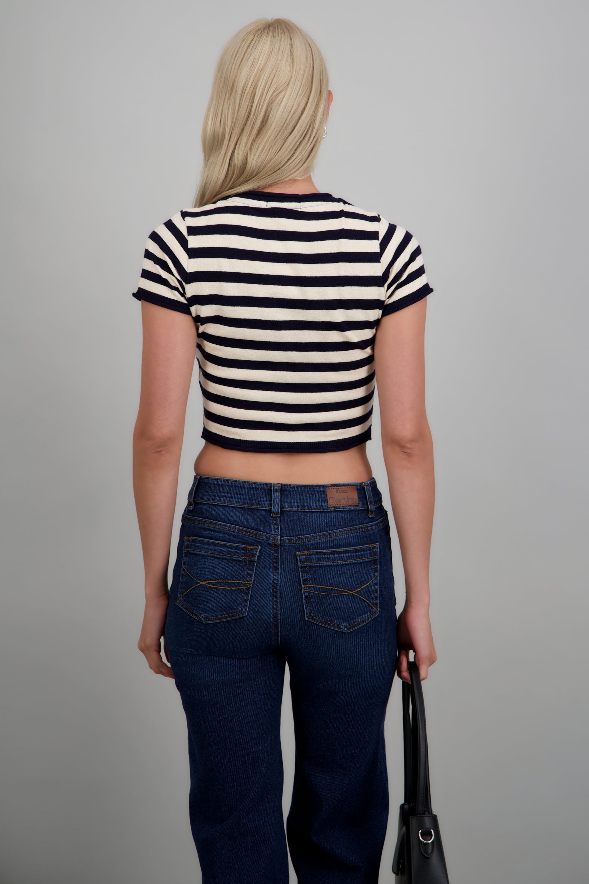Top crop rayas detalle borde MARINO COMBO