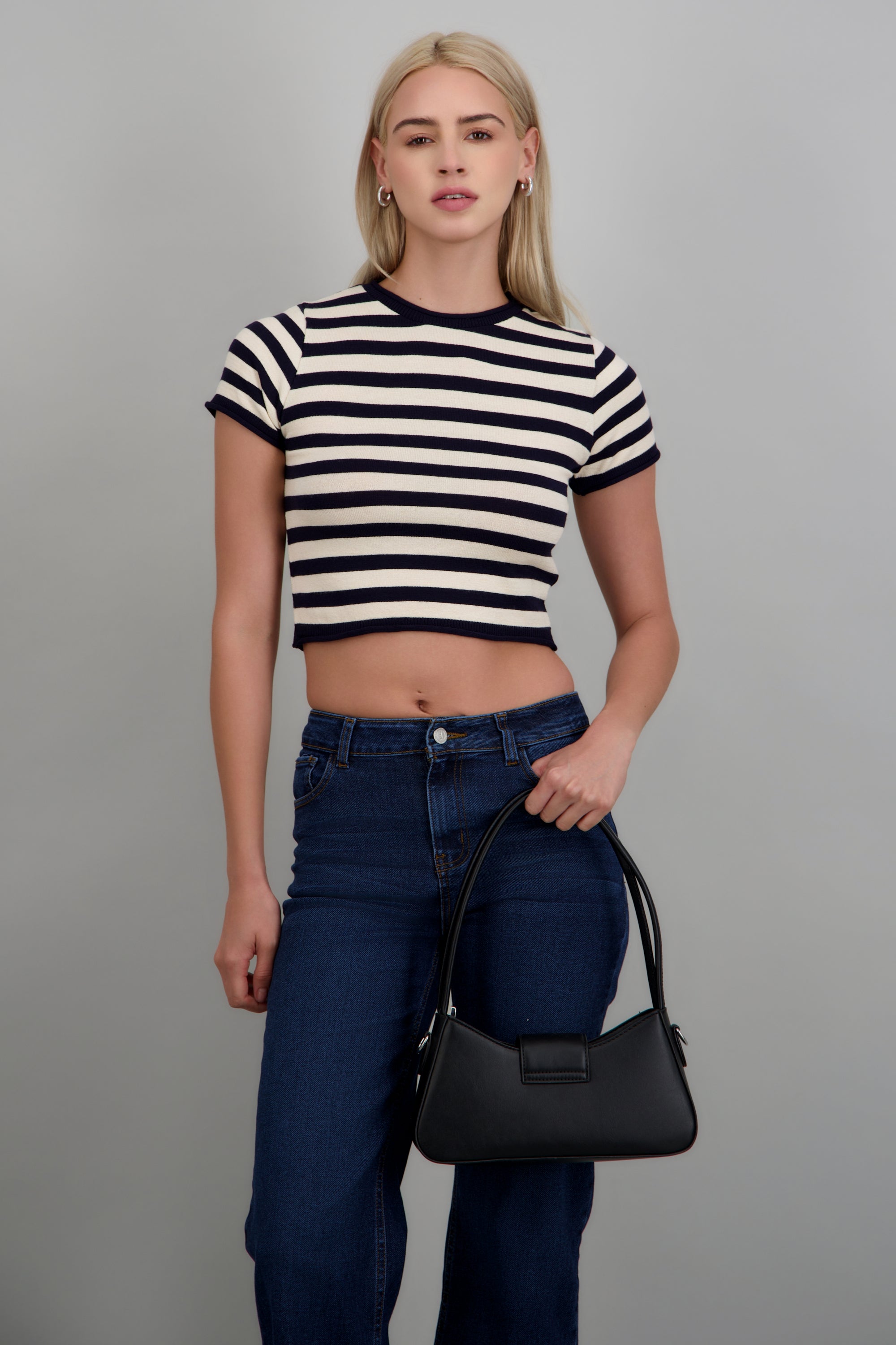 Top crop rayas detalle borde MARINO COMBO