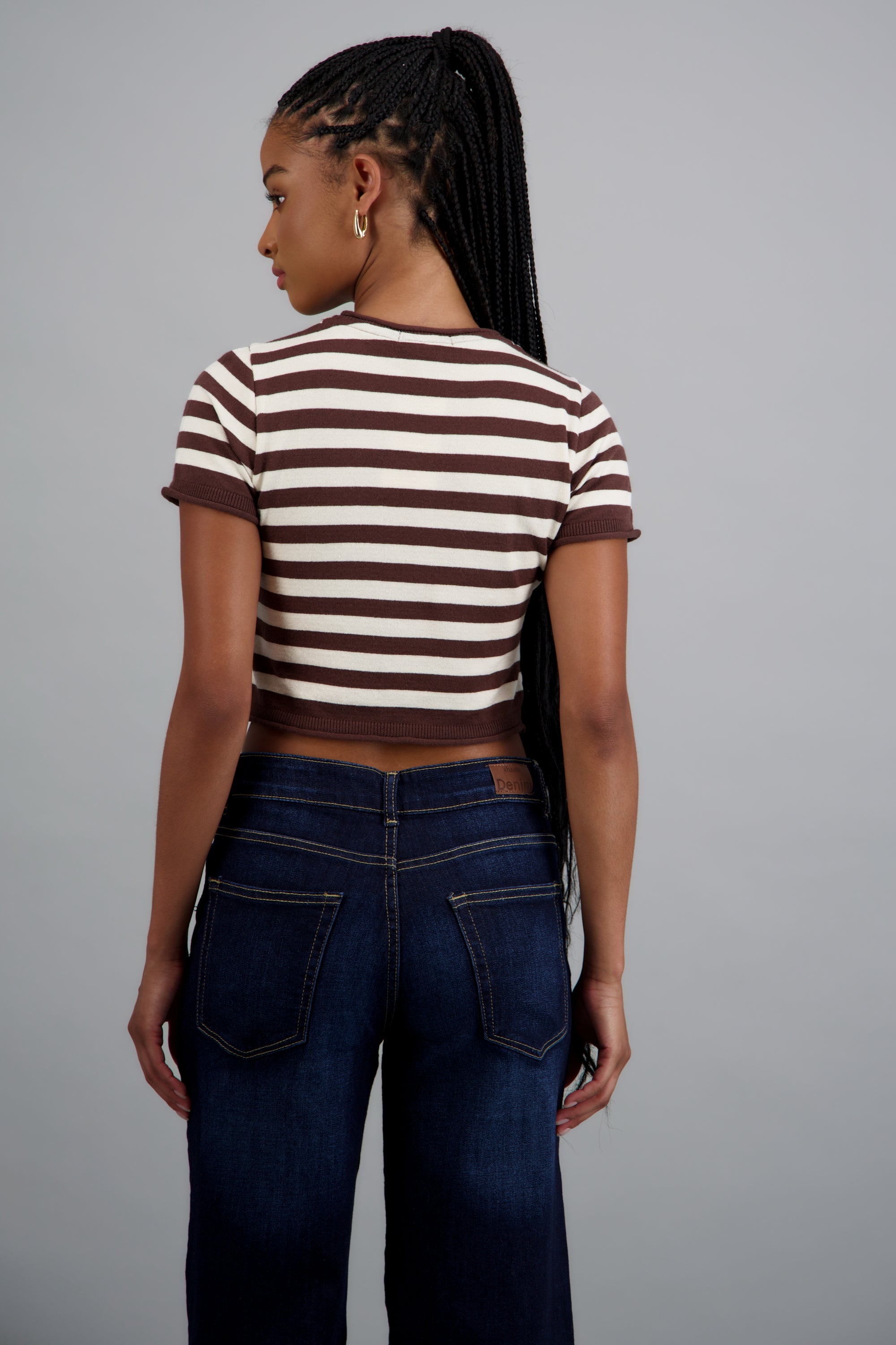 Top crop rayas detalle borde CAFE COMBO