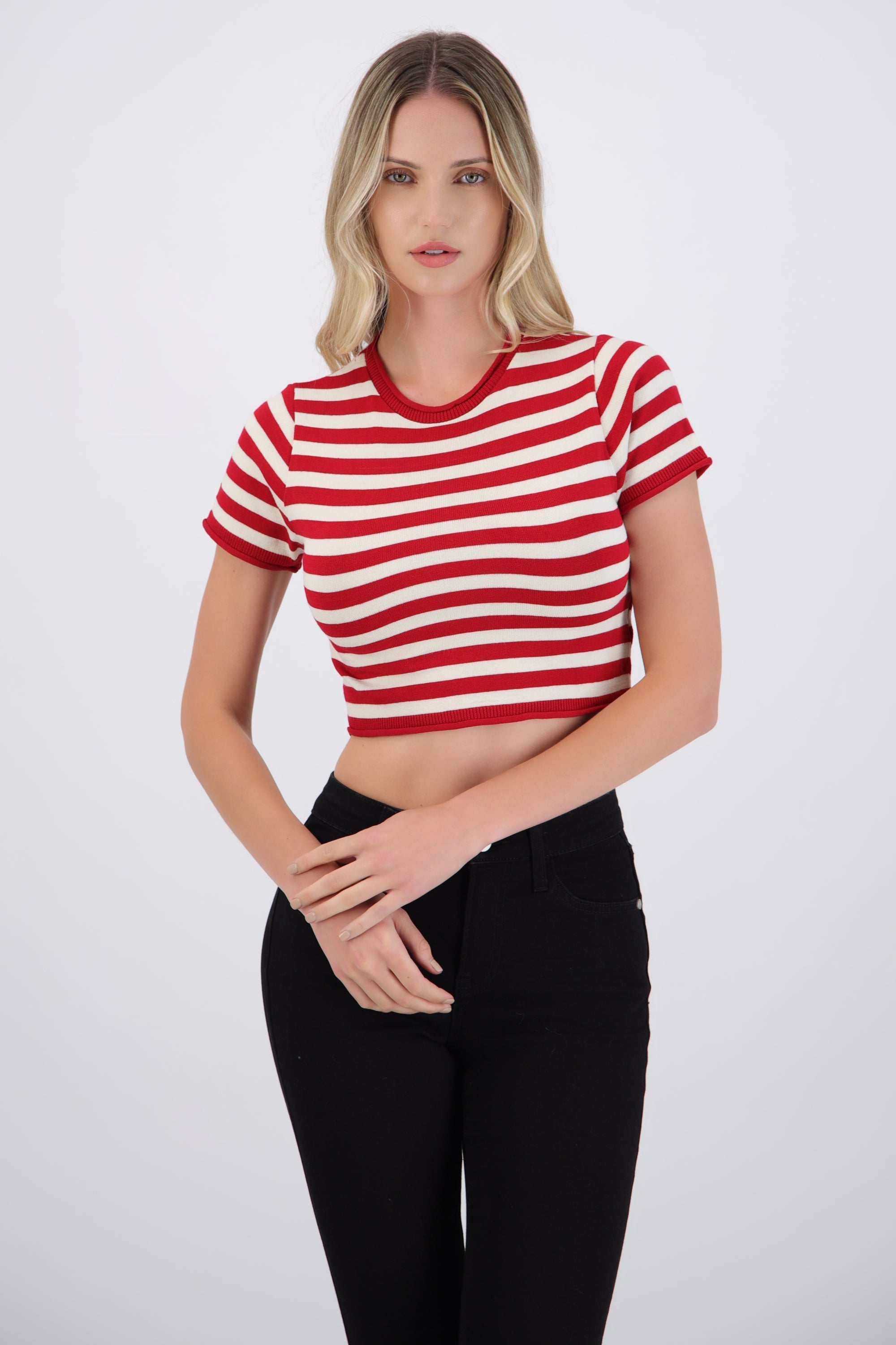 Top crop rayas detalle borde