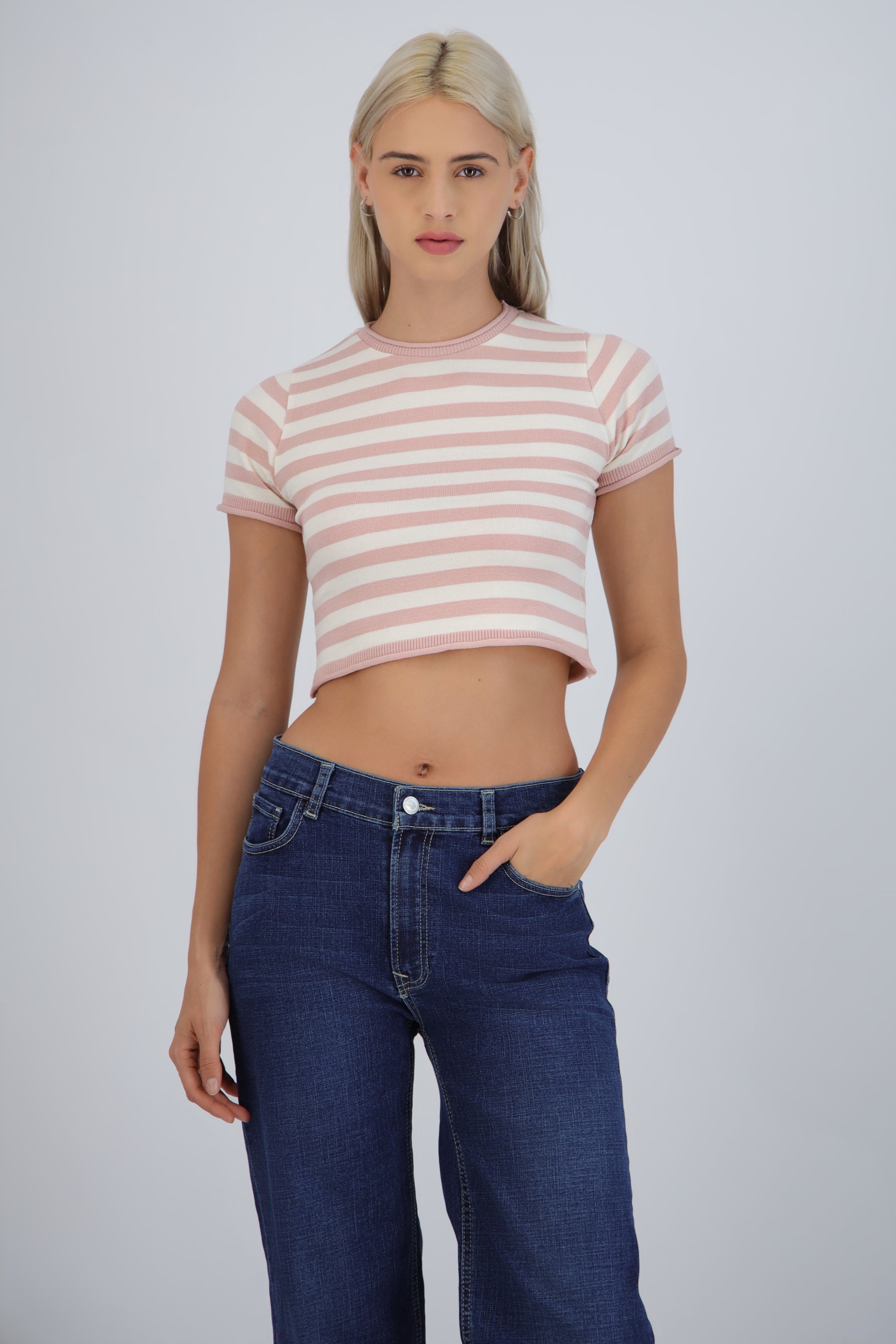 Top crop rayas detalle borde