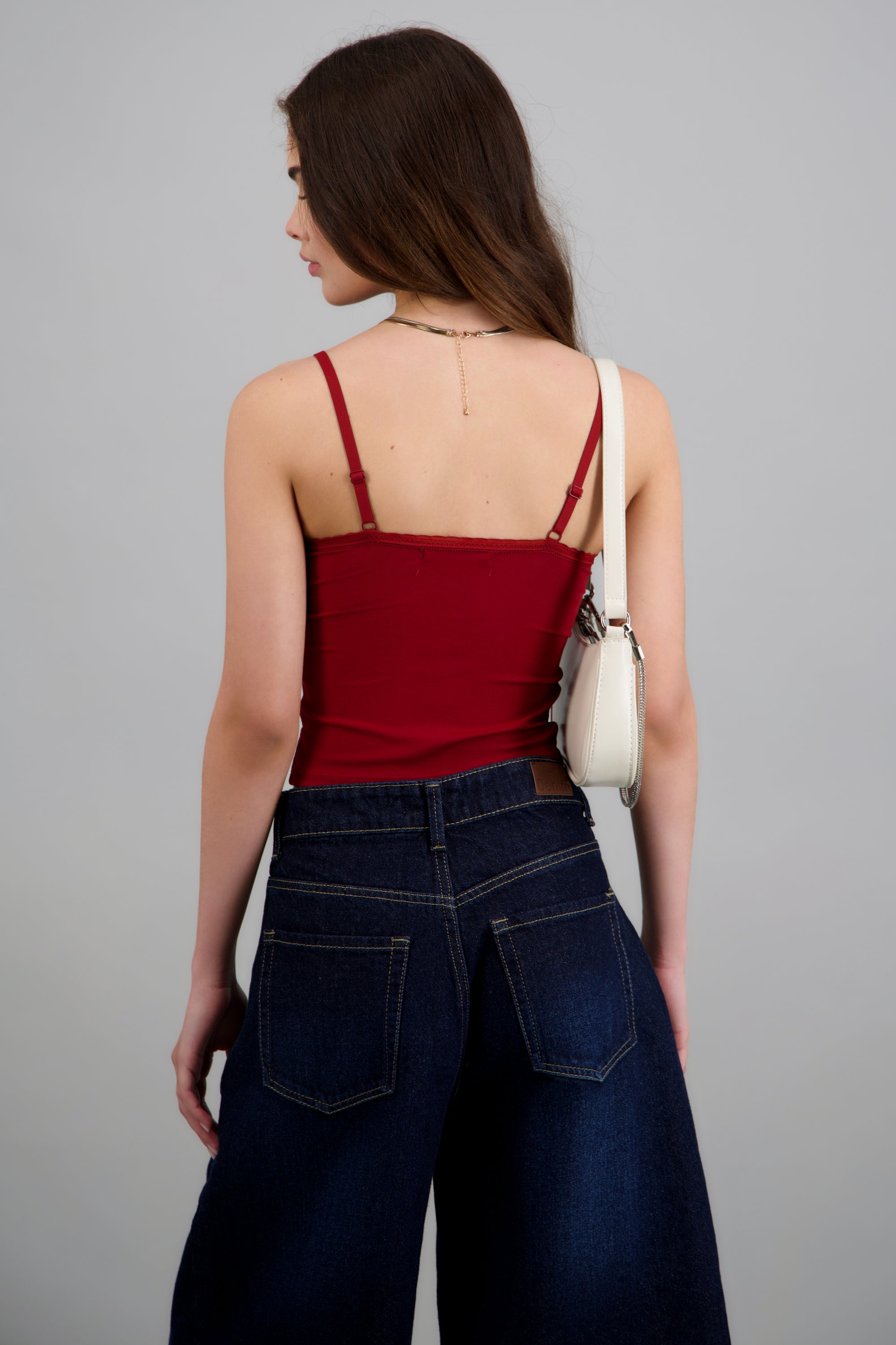 Top copas encaje en escote ROJO QUEMADO