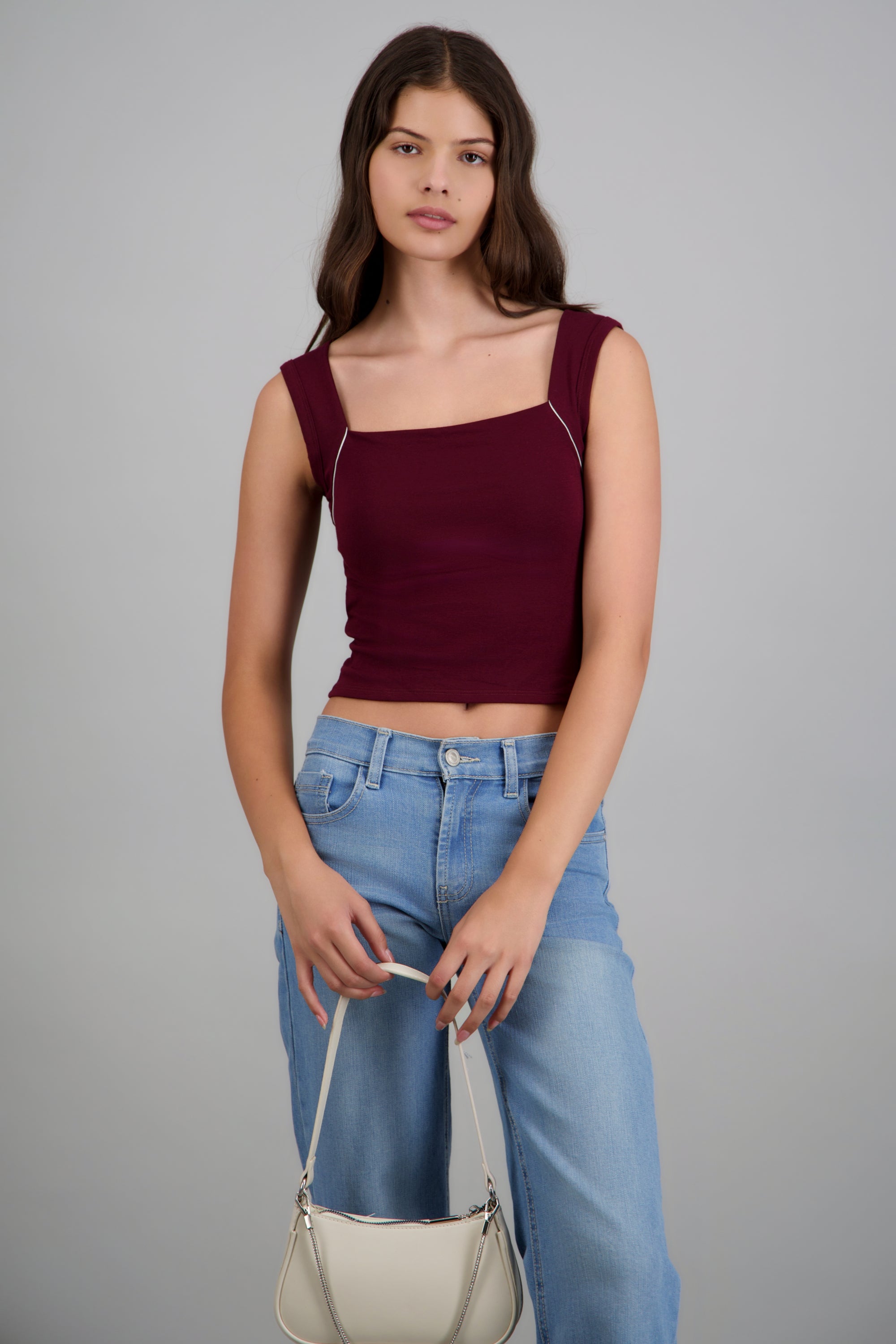 Top escote cuadrado con rayas VINO