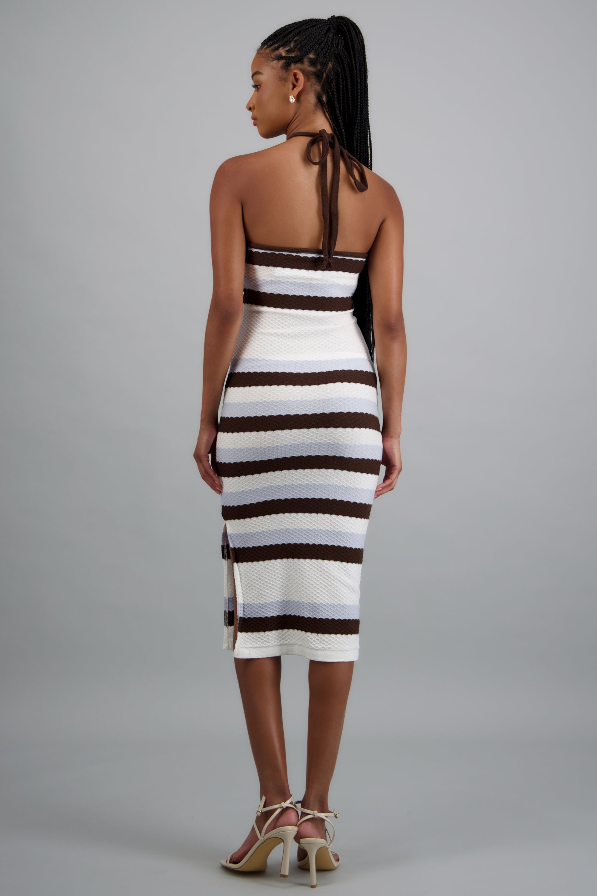 Vestido halter textura rayas AZUL COMBO