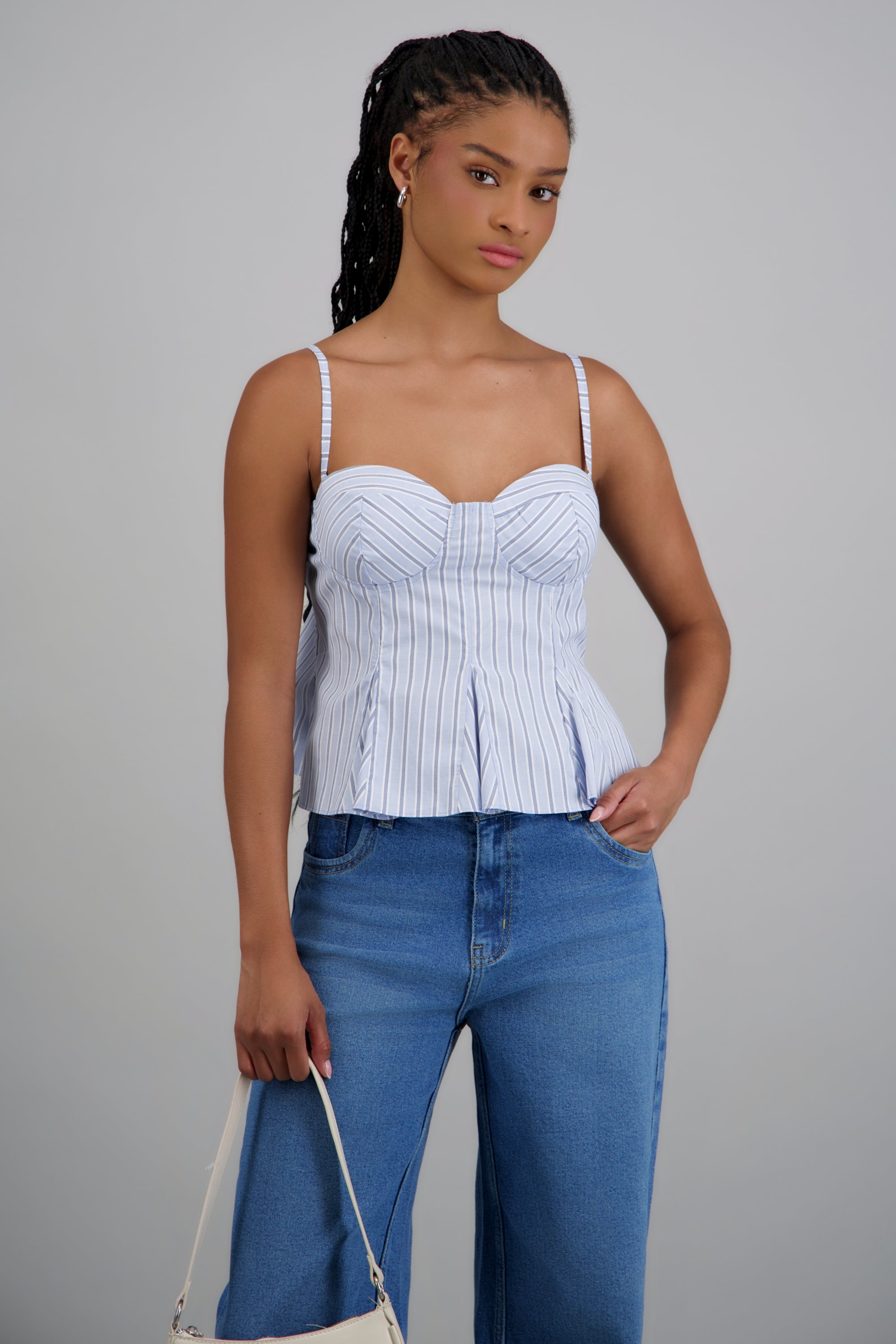 Top tirantes peplum rayas AZUL COMBO
