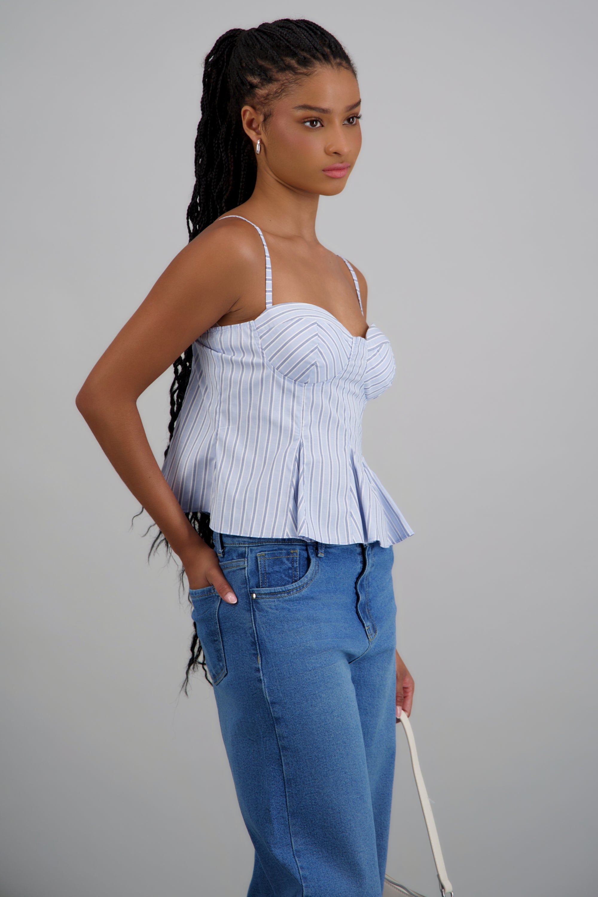 Top tirantes peplum rayas AZUL COMBO