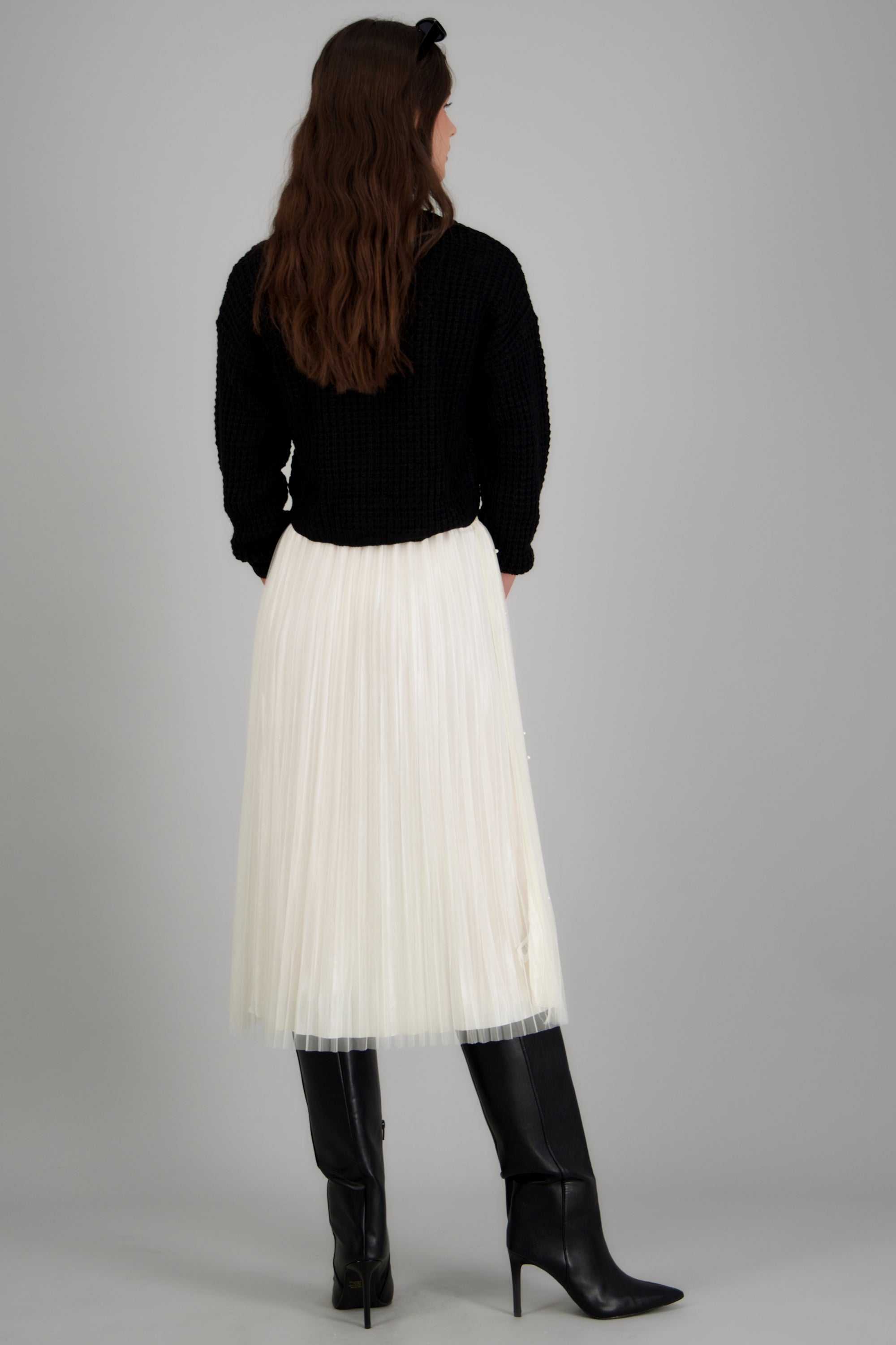 Falda midi con perlitas HUESO