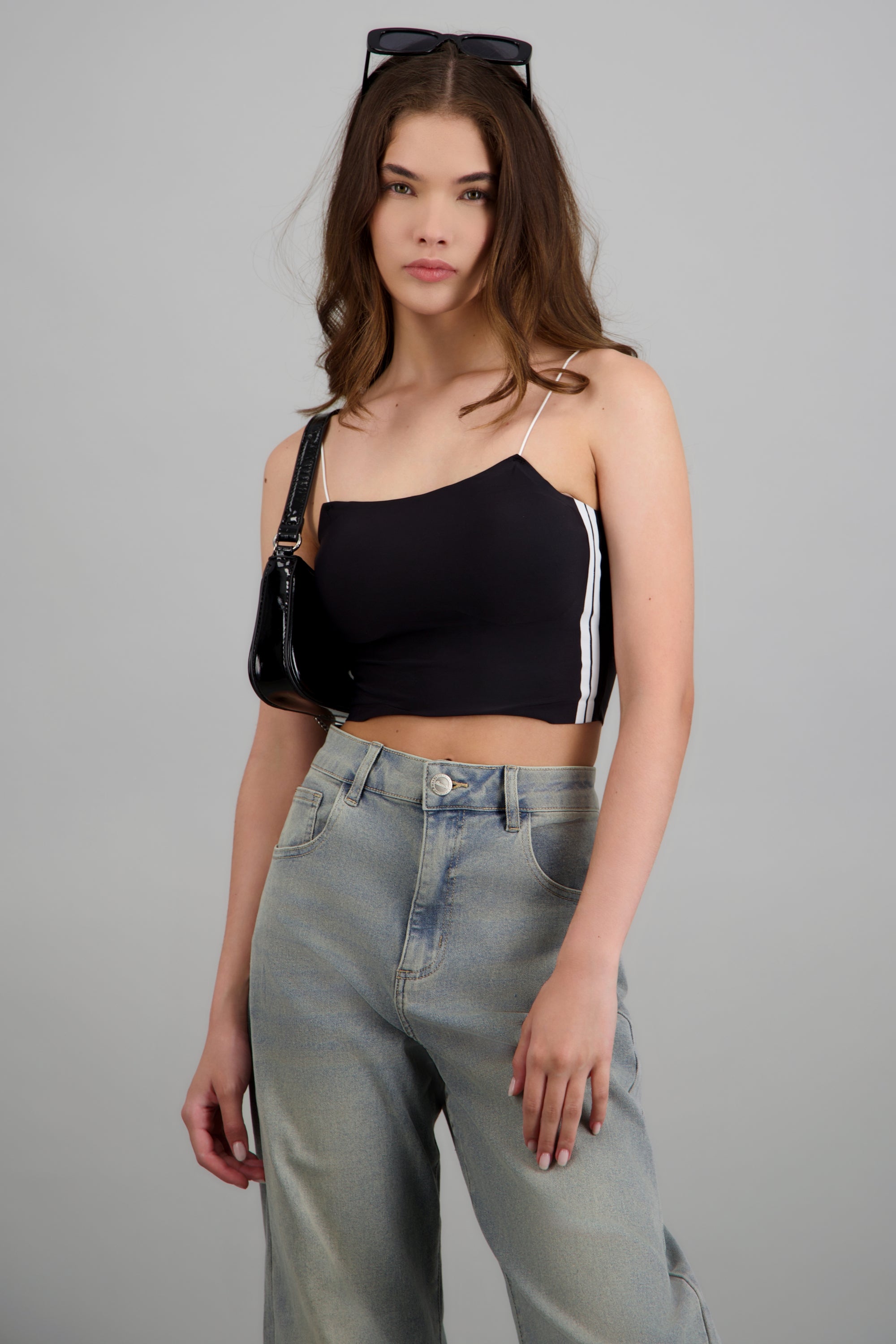 Top rayas en costado NEGRO