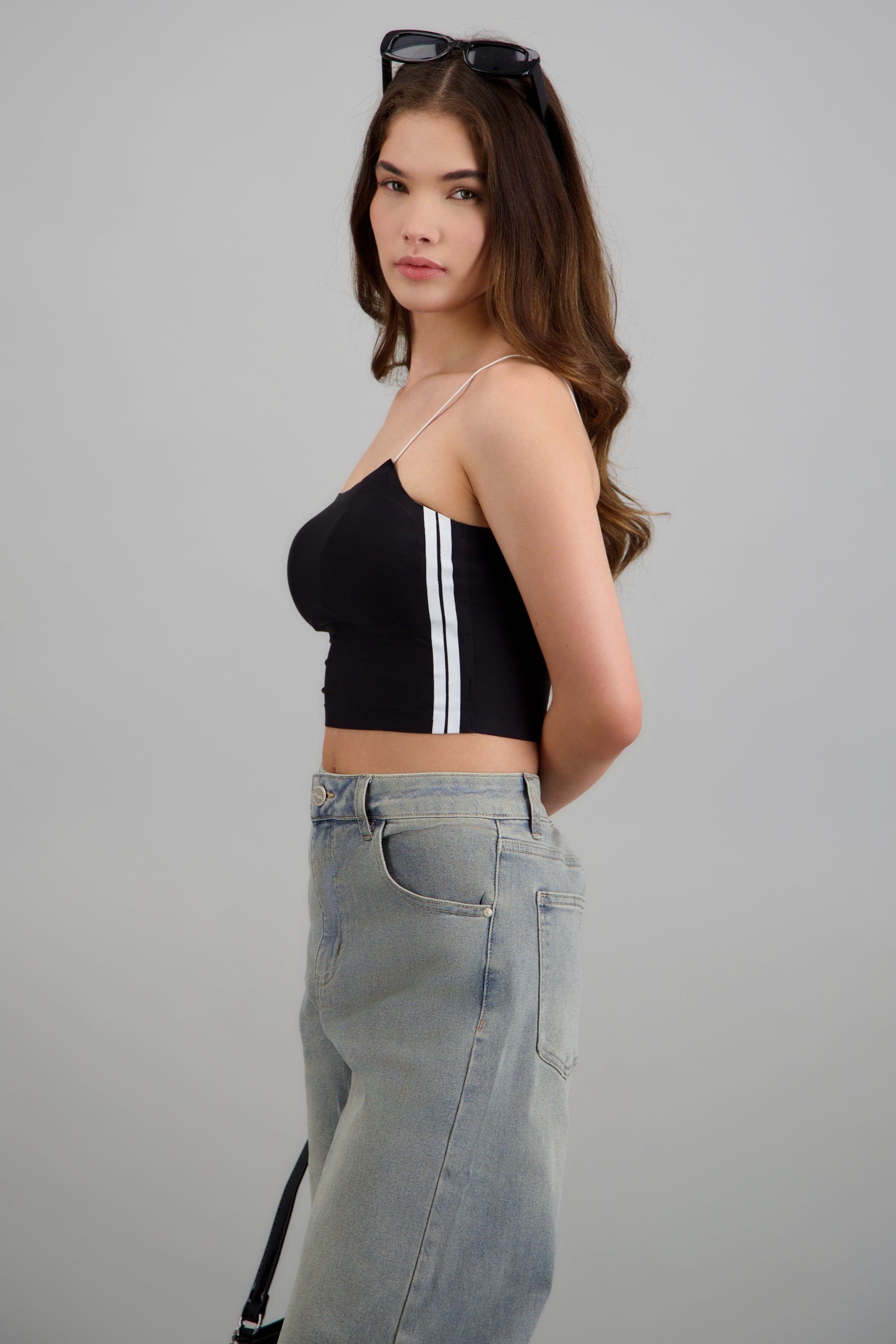 Top rayas en costado NEGRO