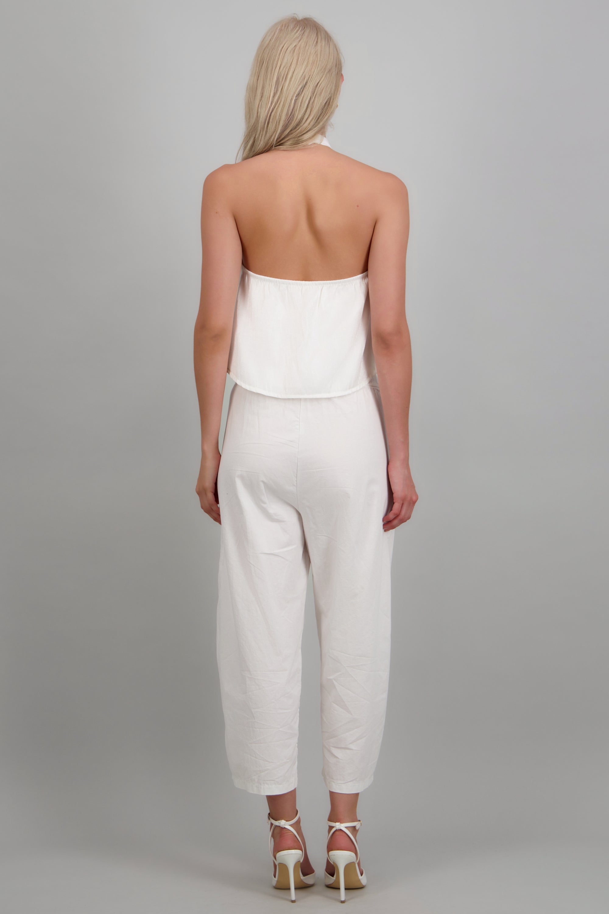 Pantalón barrel con mini olan BLANCO