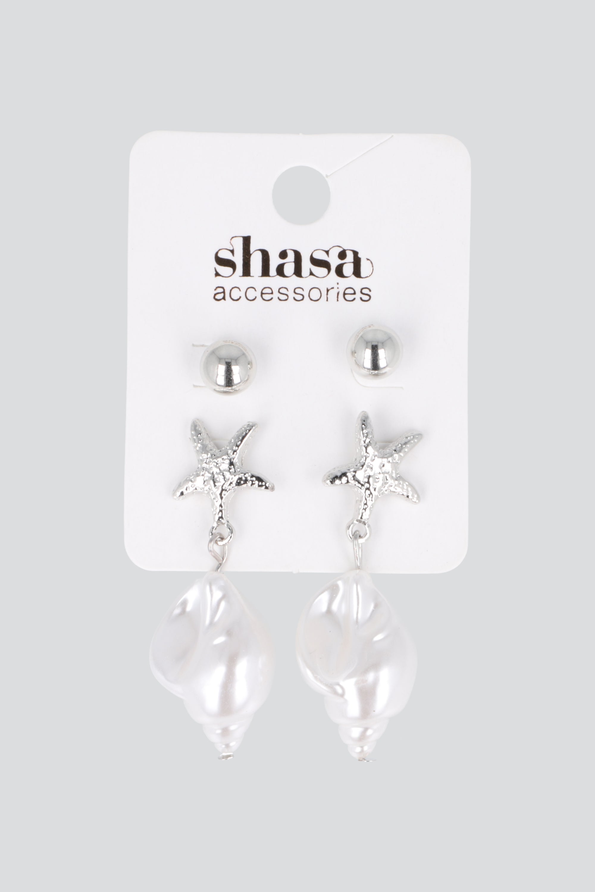 2 pares aretes estrella caracol mar PLATA