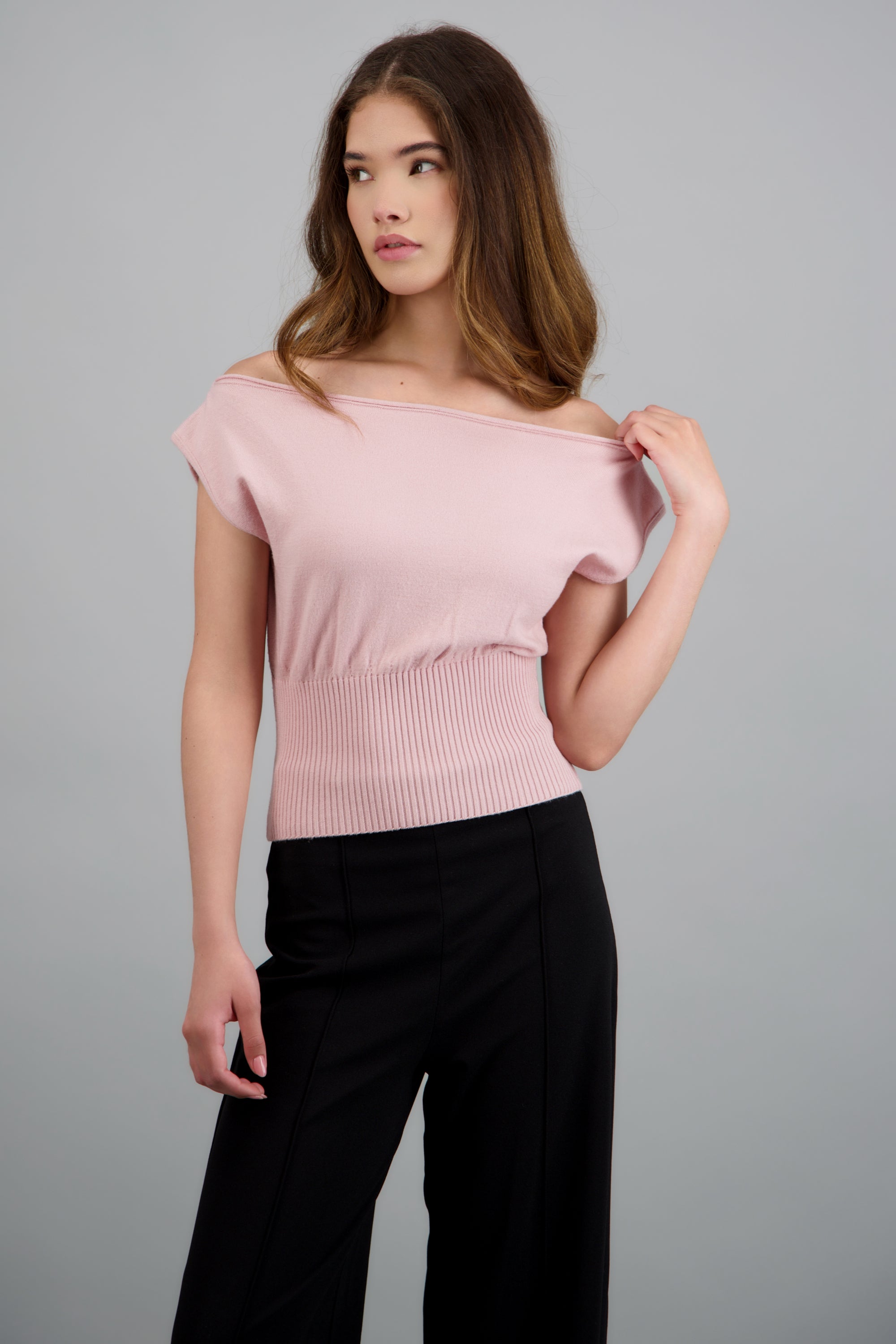 Top off shoulder detalle cintura ROSA PASTEL