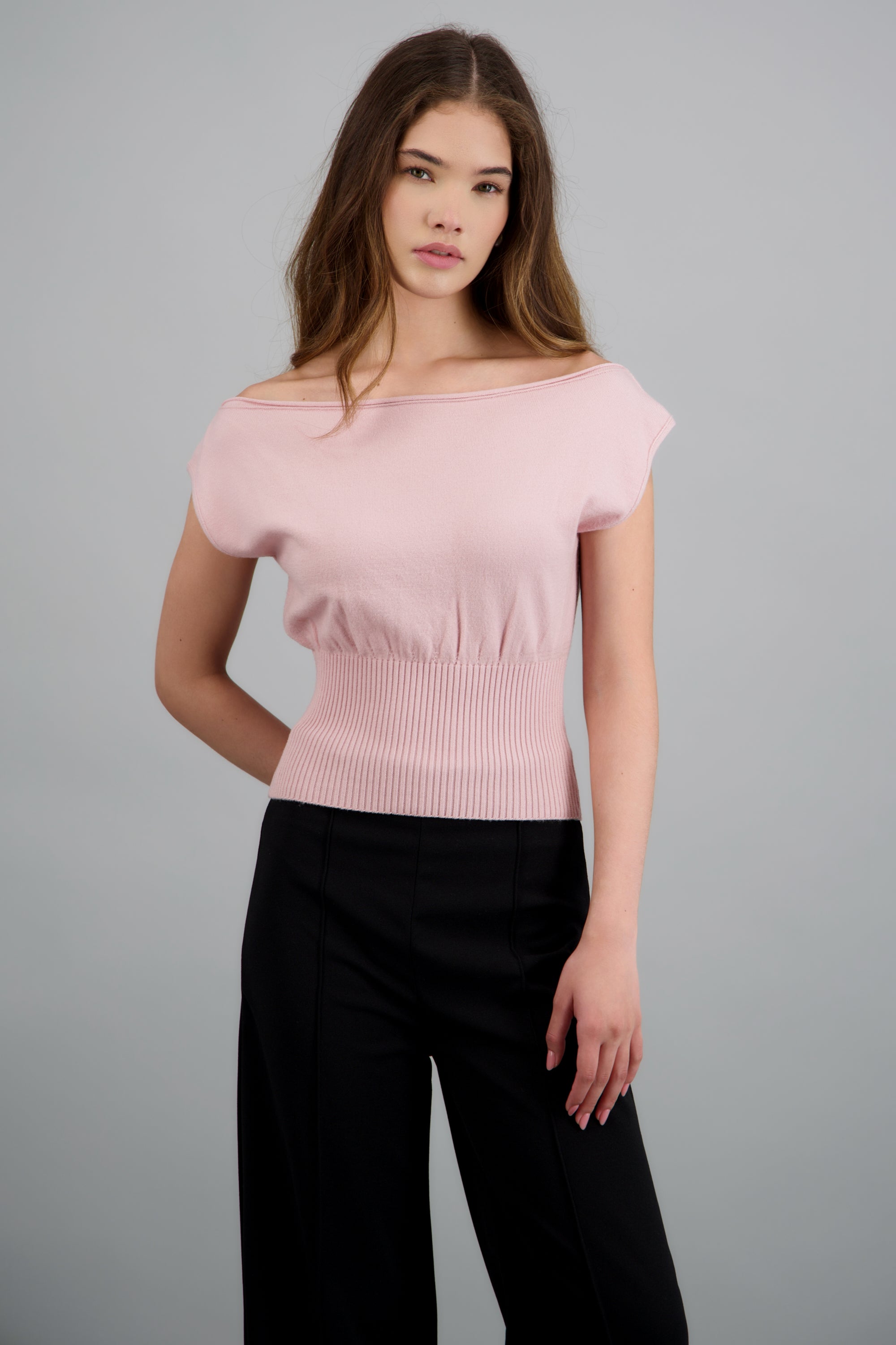 Top off shoulder detalle cintura ROSA PASTEL