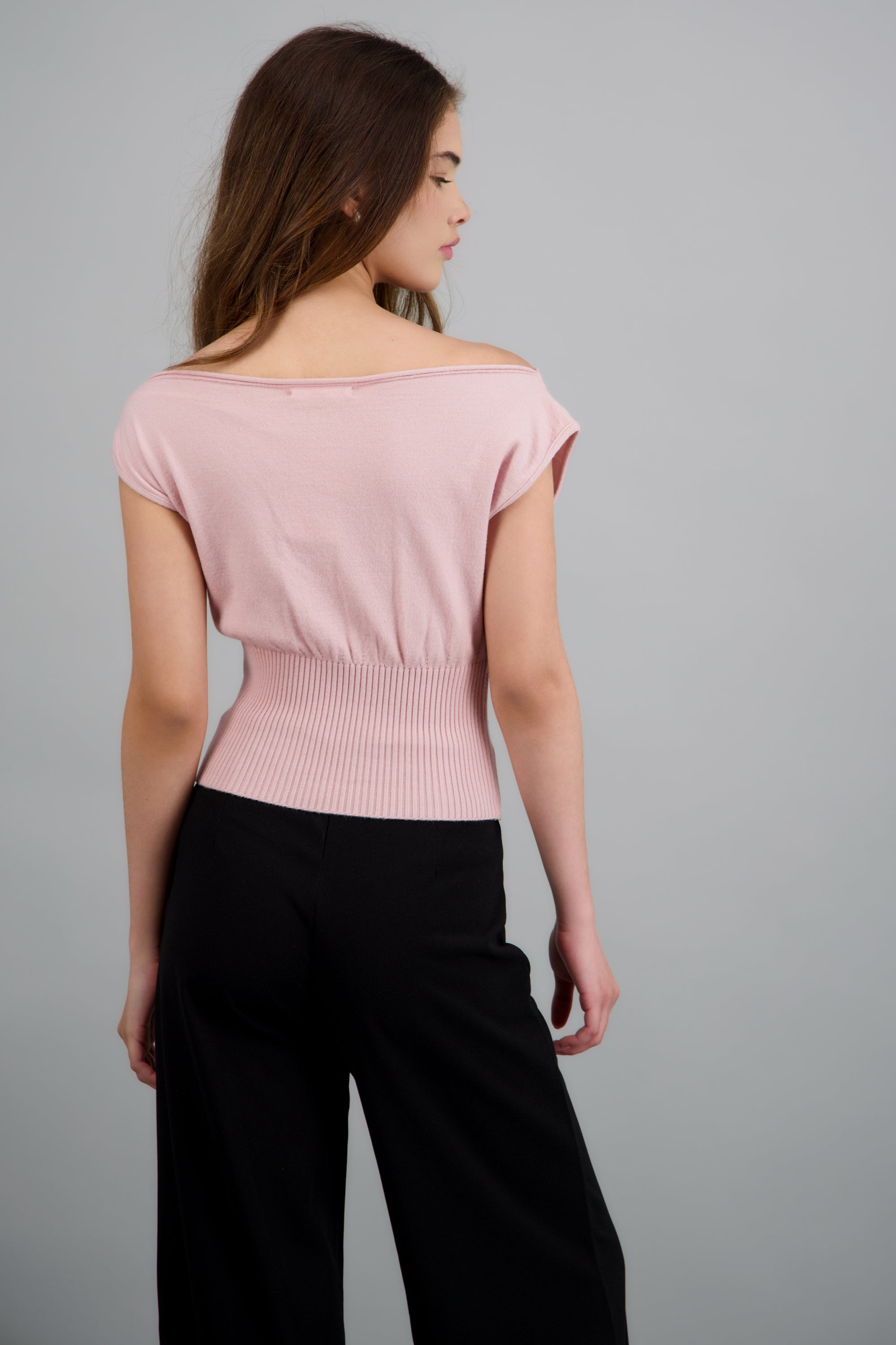 Top off shoulder detalle cintura ROSA PASTEL