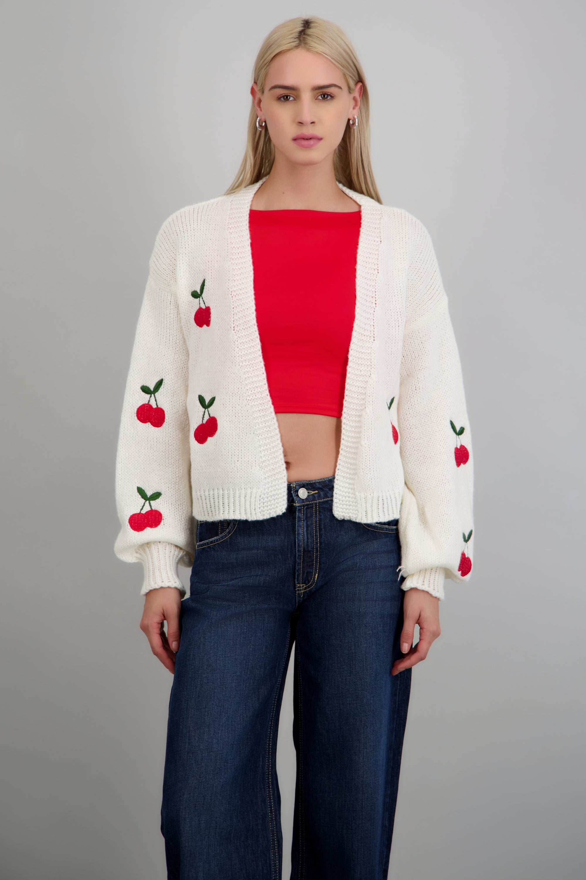 Cardigan cerezas bordadas HUESO
