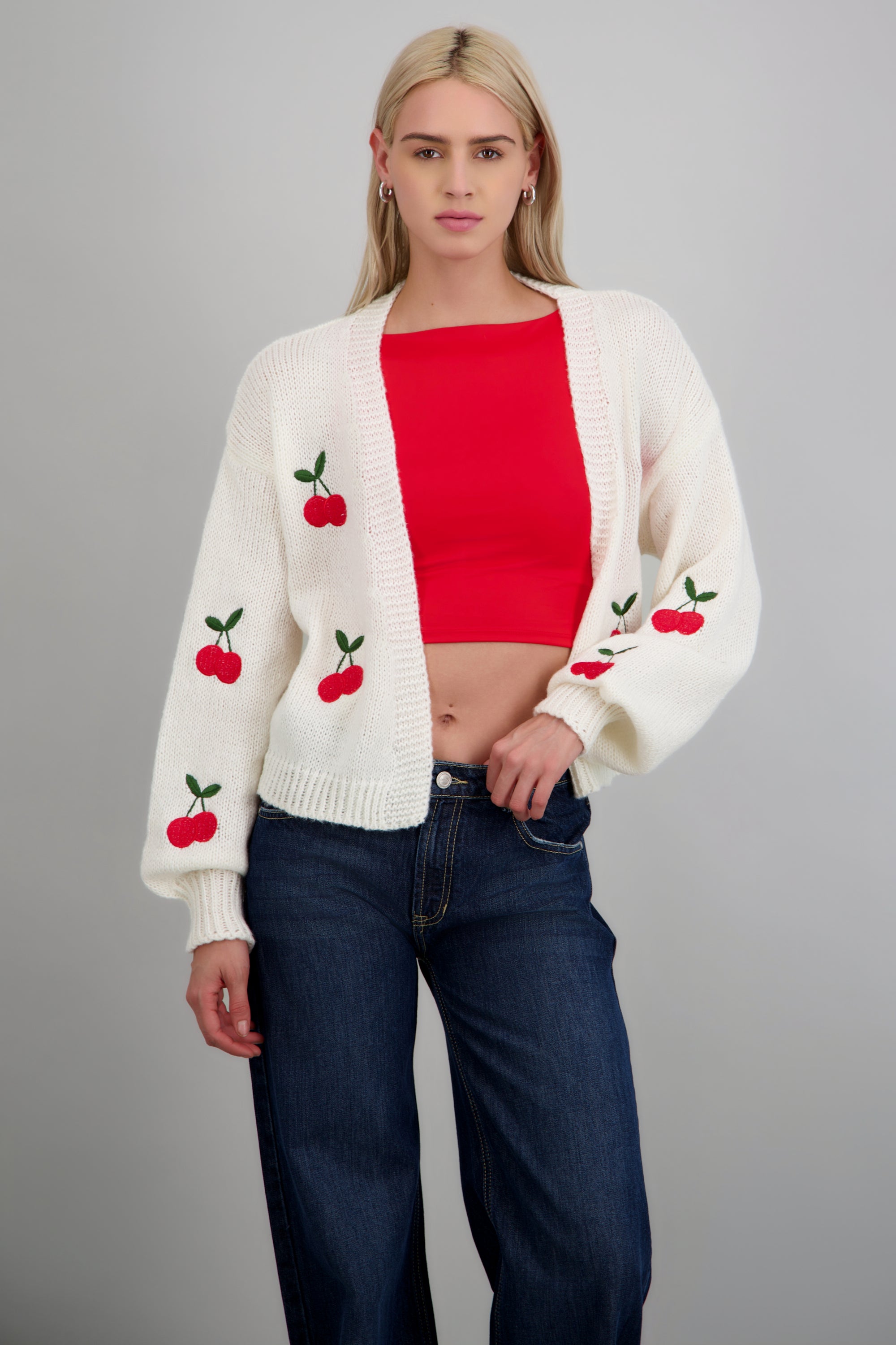 Cardigan cerezas bordadas HUESO