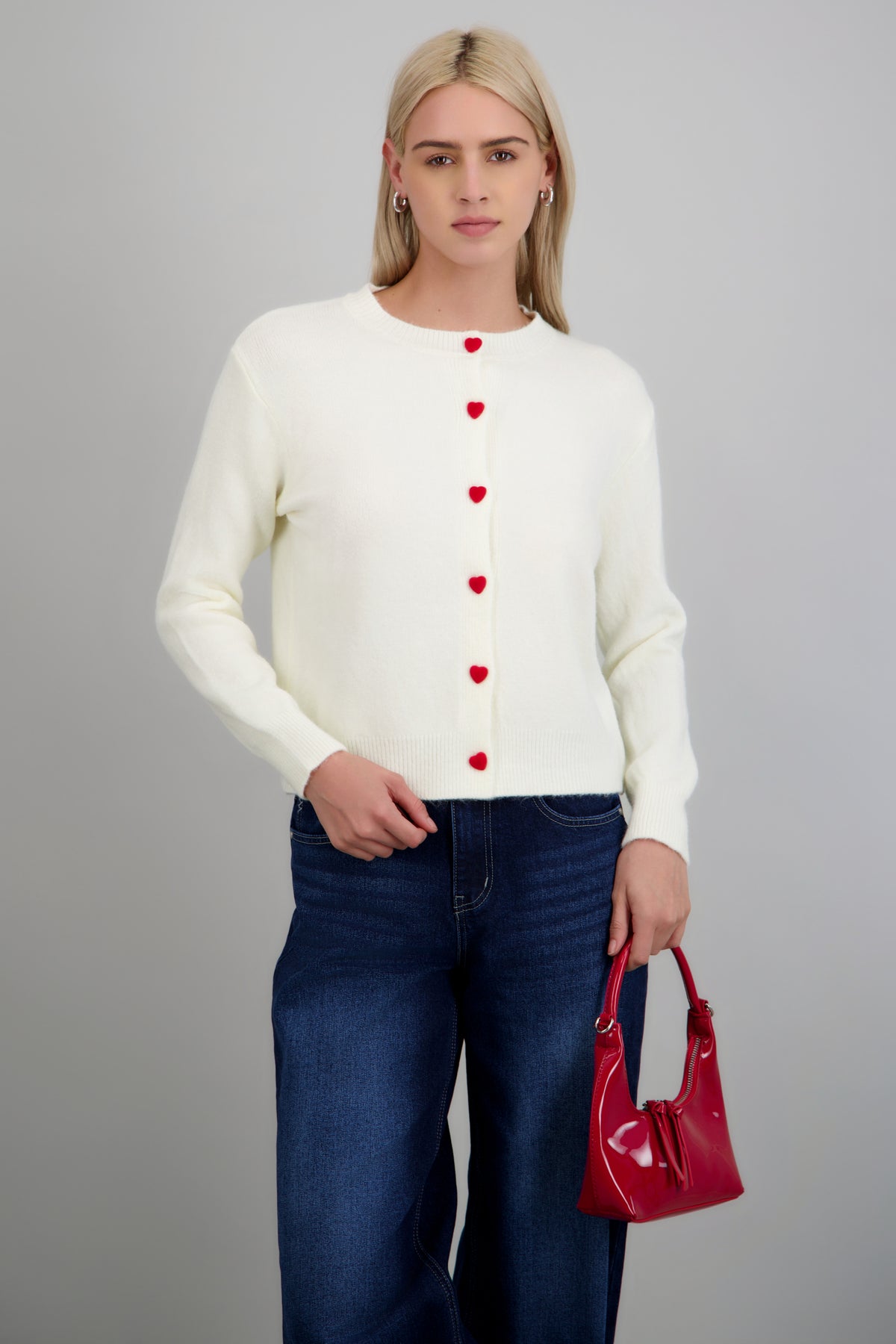 Cardigan botones corazon terciopelo HUESO