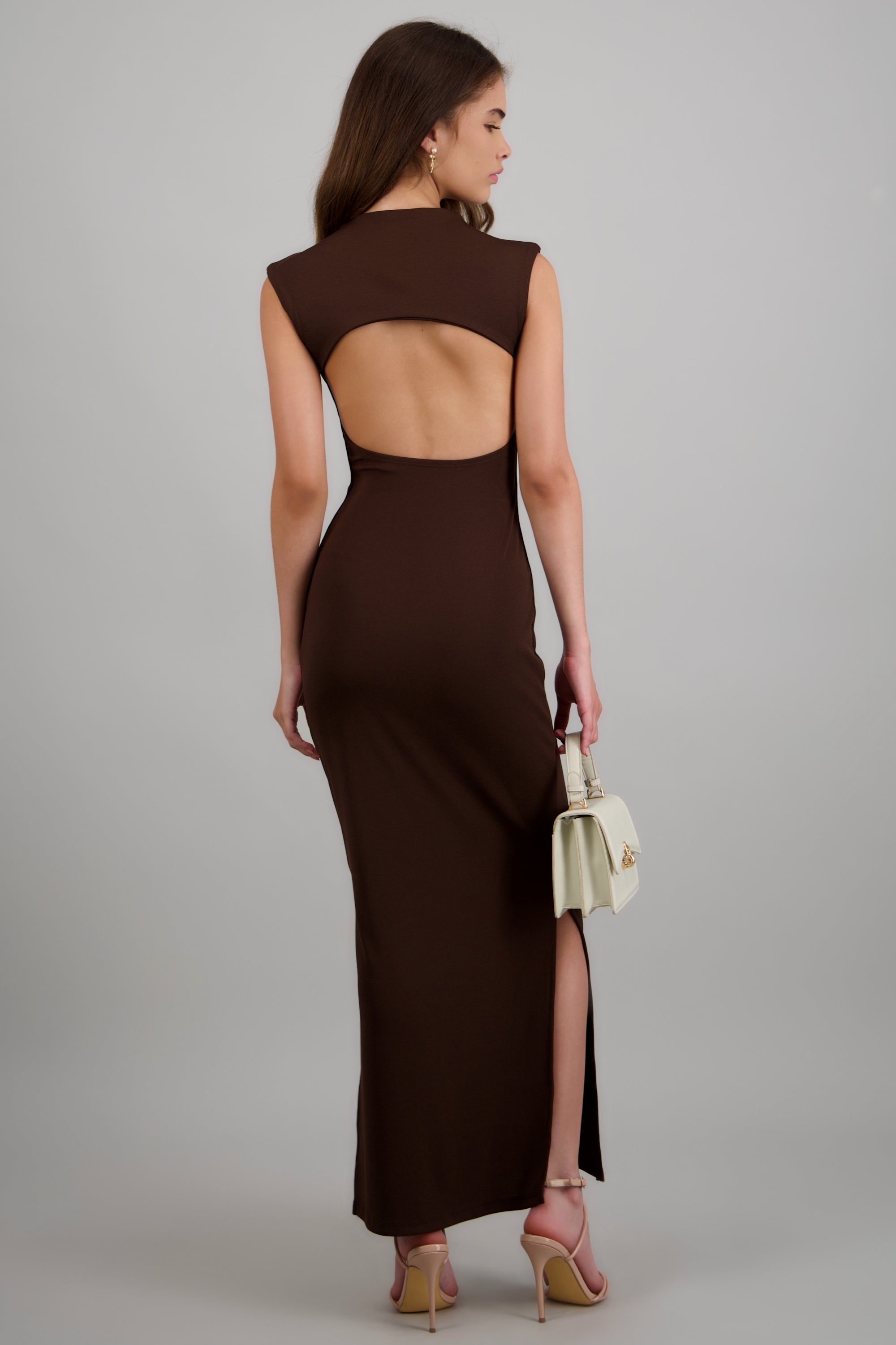 Vestido rib escote espalda CHOCOLATE