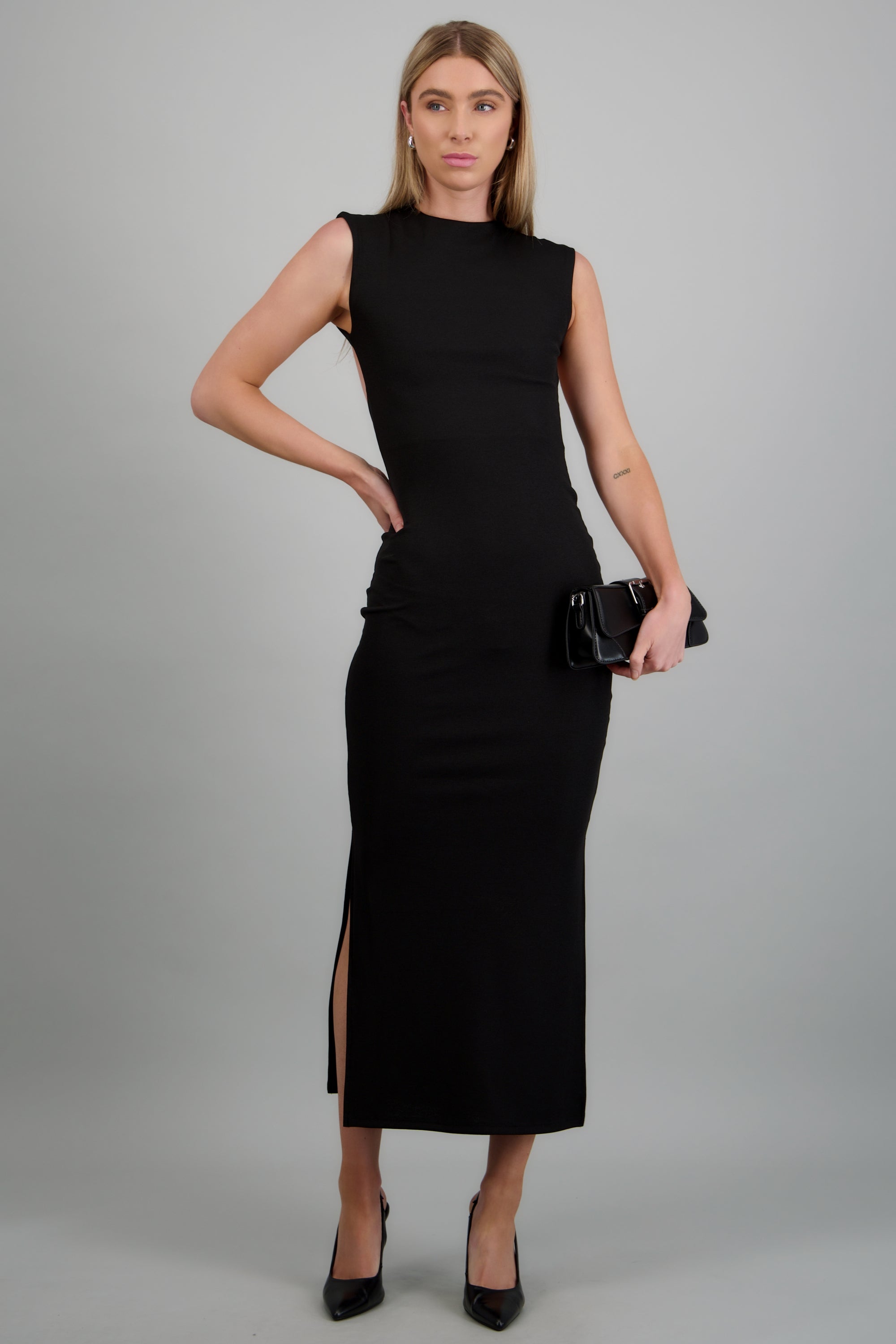 Vestido rib escote espalda NEGRO