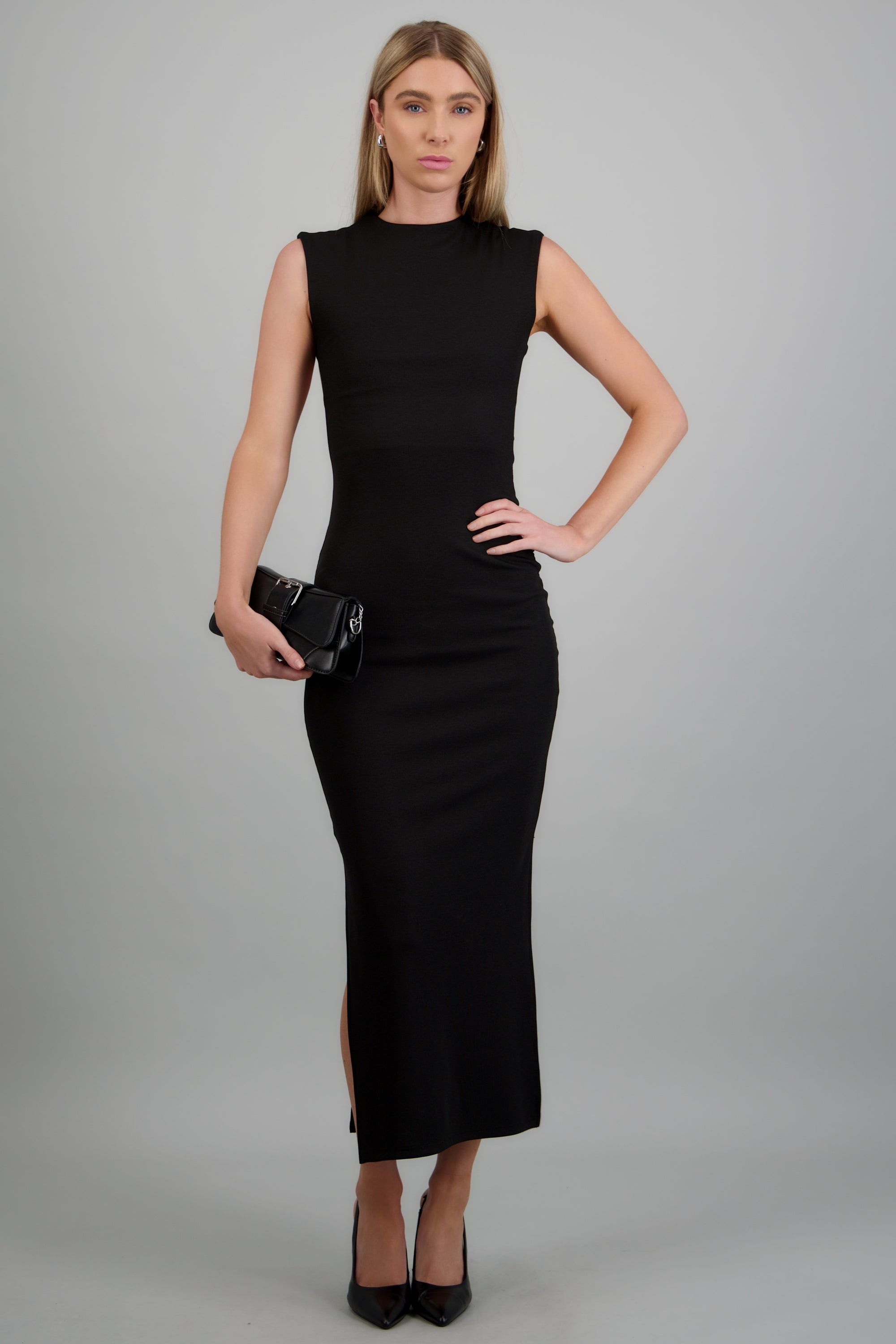 Vestido rib escote espalda NEGRO