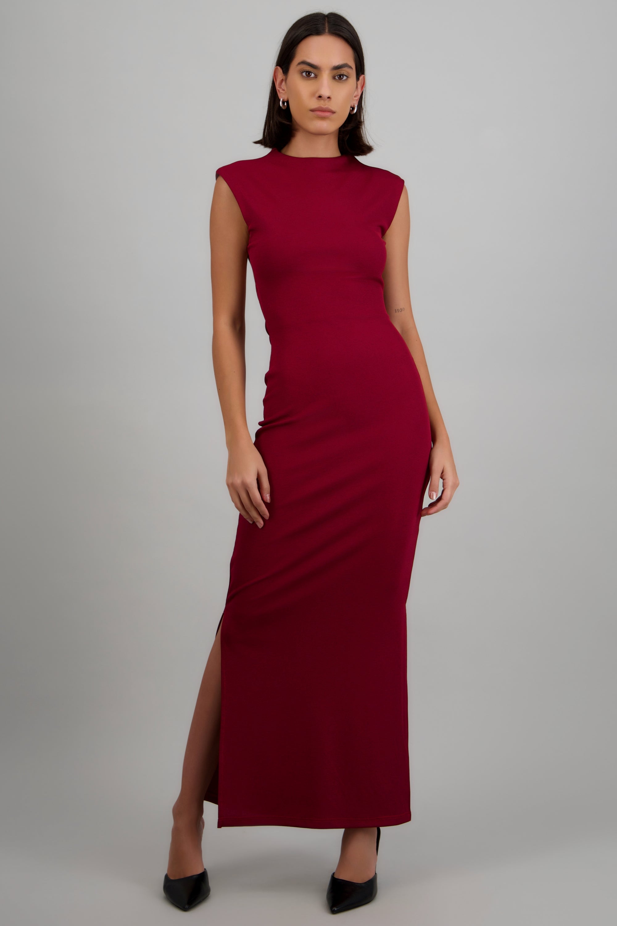 Vestido rib escote espalda VINO