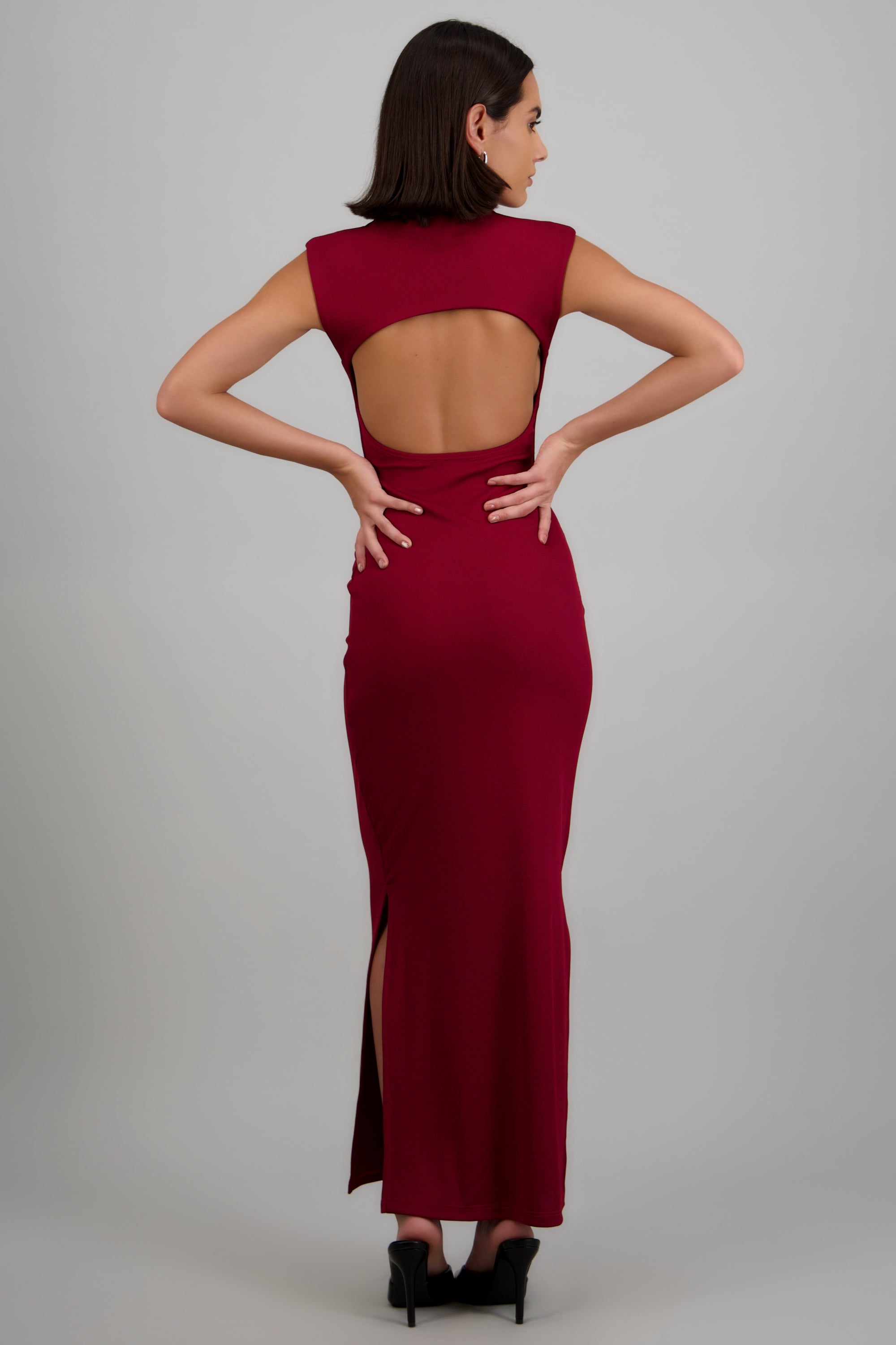 Vestido rib escote espalda VINO