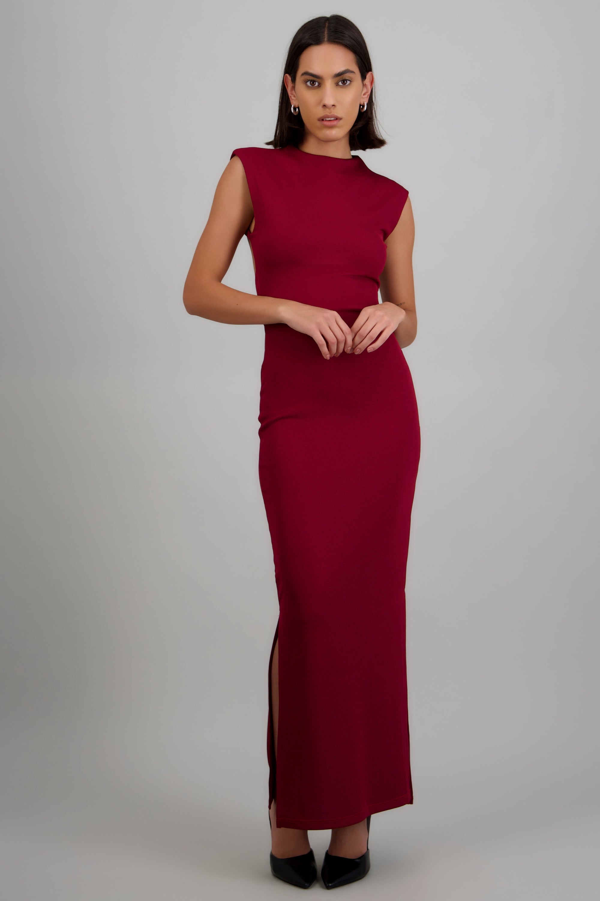 Vestido rib escote espalda VINO