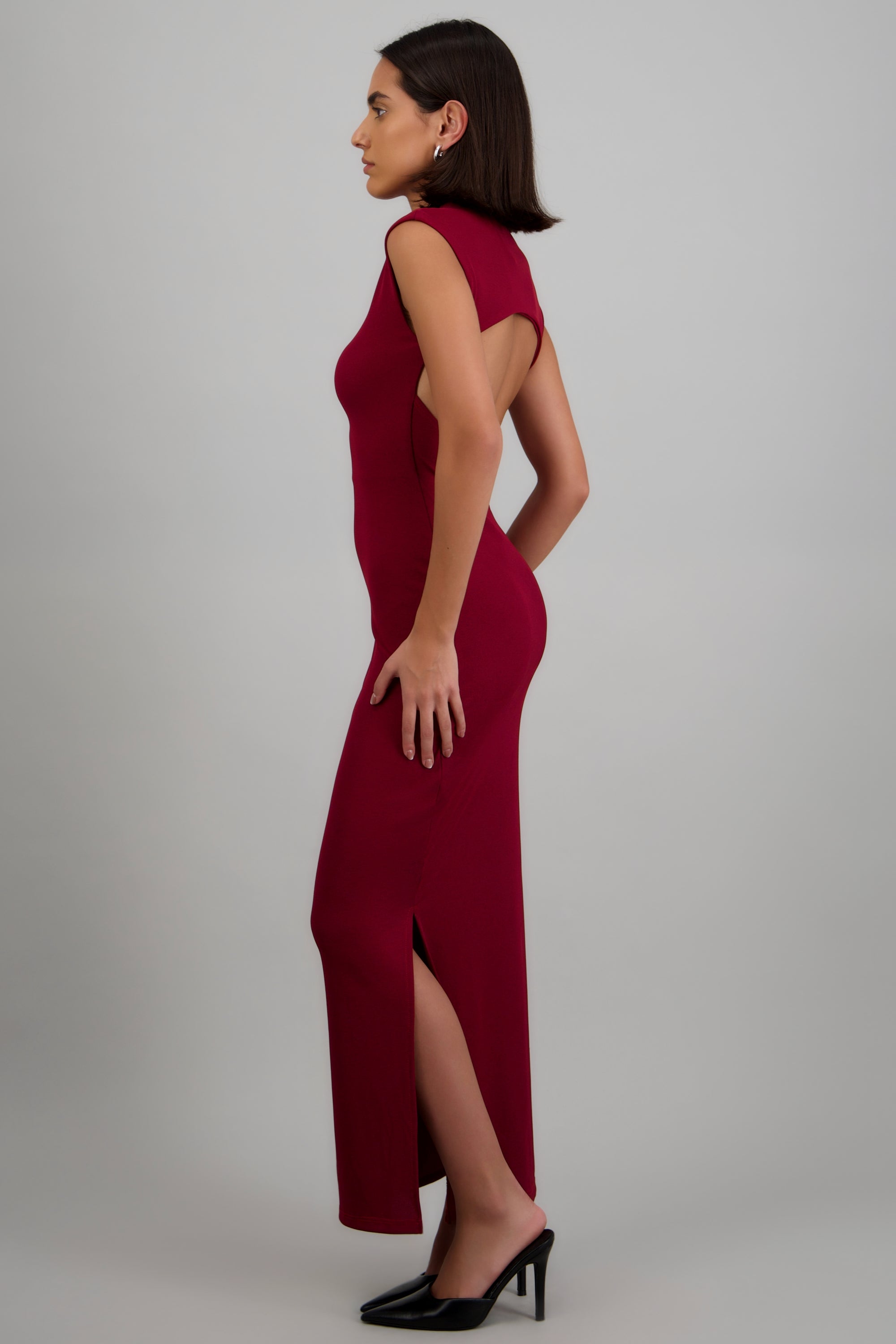 Vestido rib escote espalda VINO