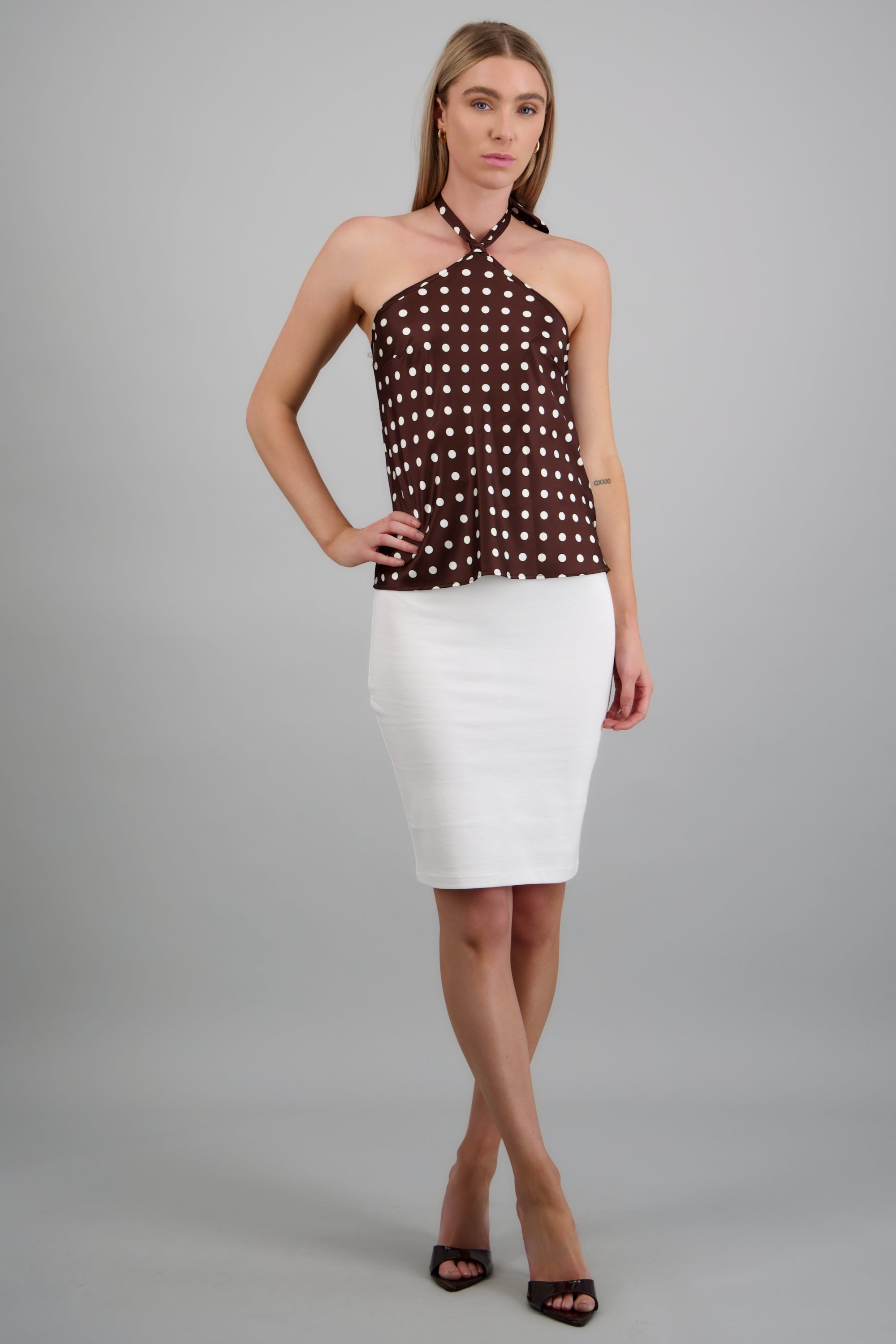 top halter estampado polka dots CHOCOLATE