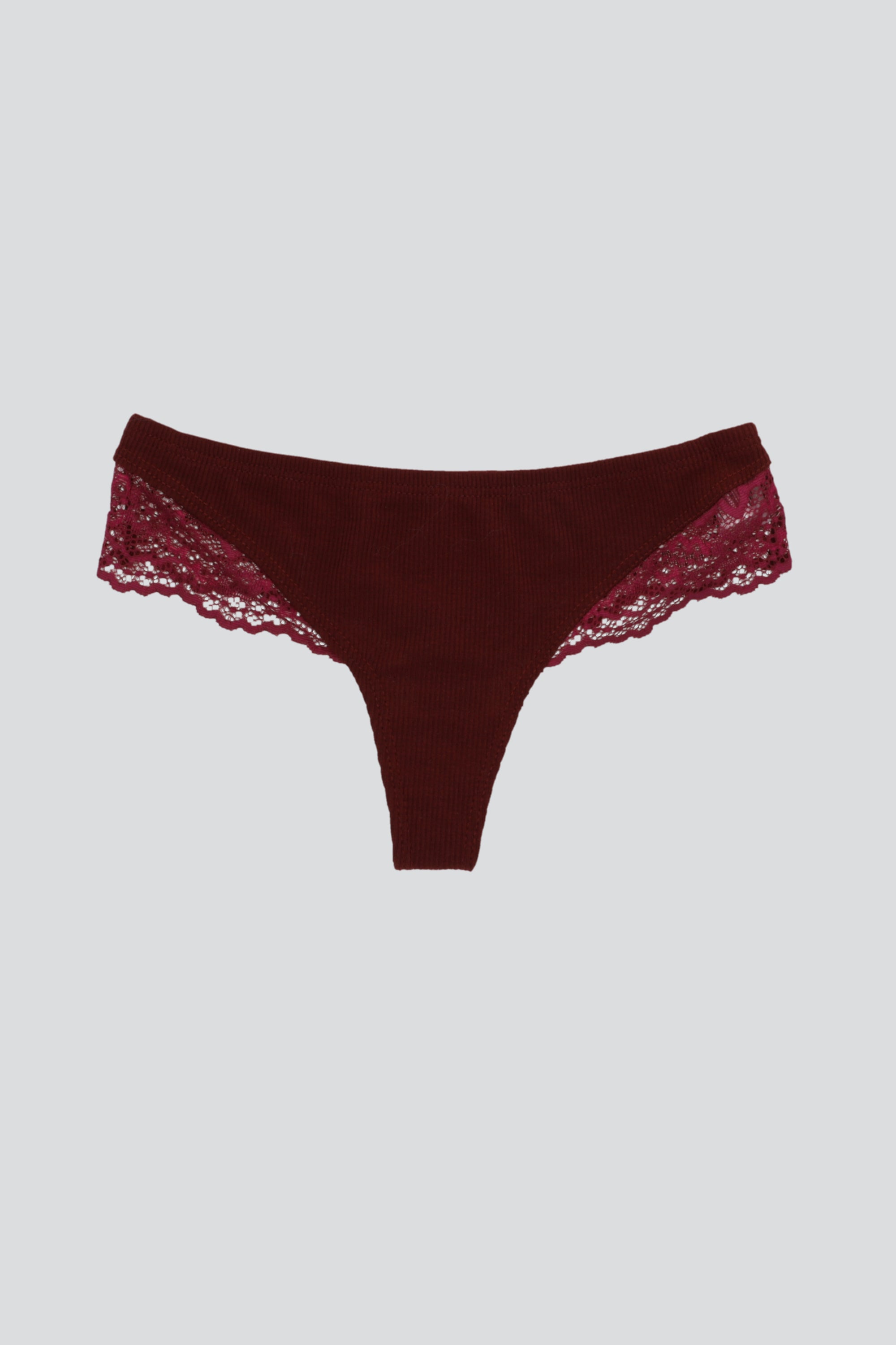Tanga rib con encaje lateral CIRUELA