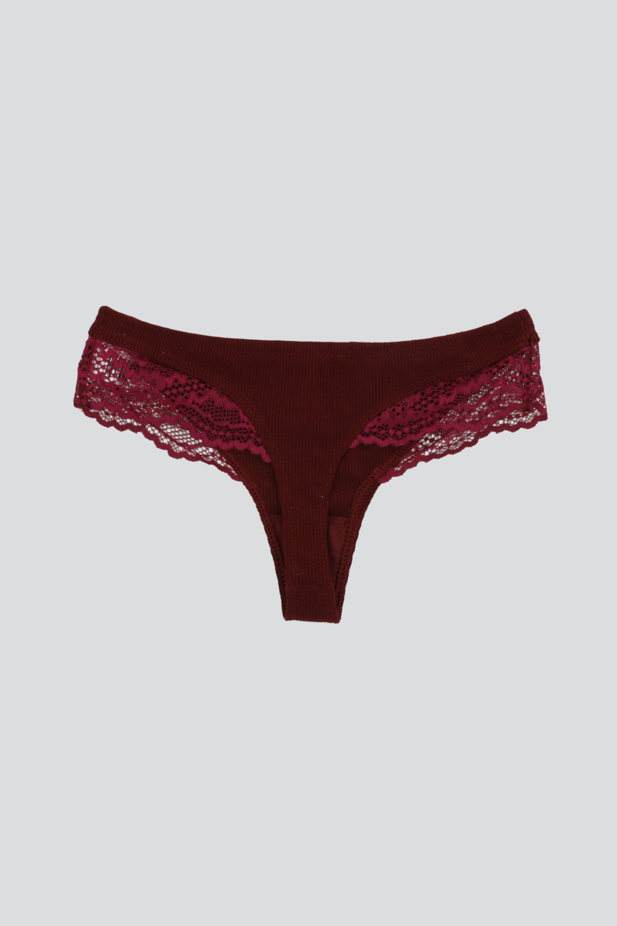 Tanga rib con encaje lateral CIRUELA