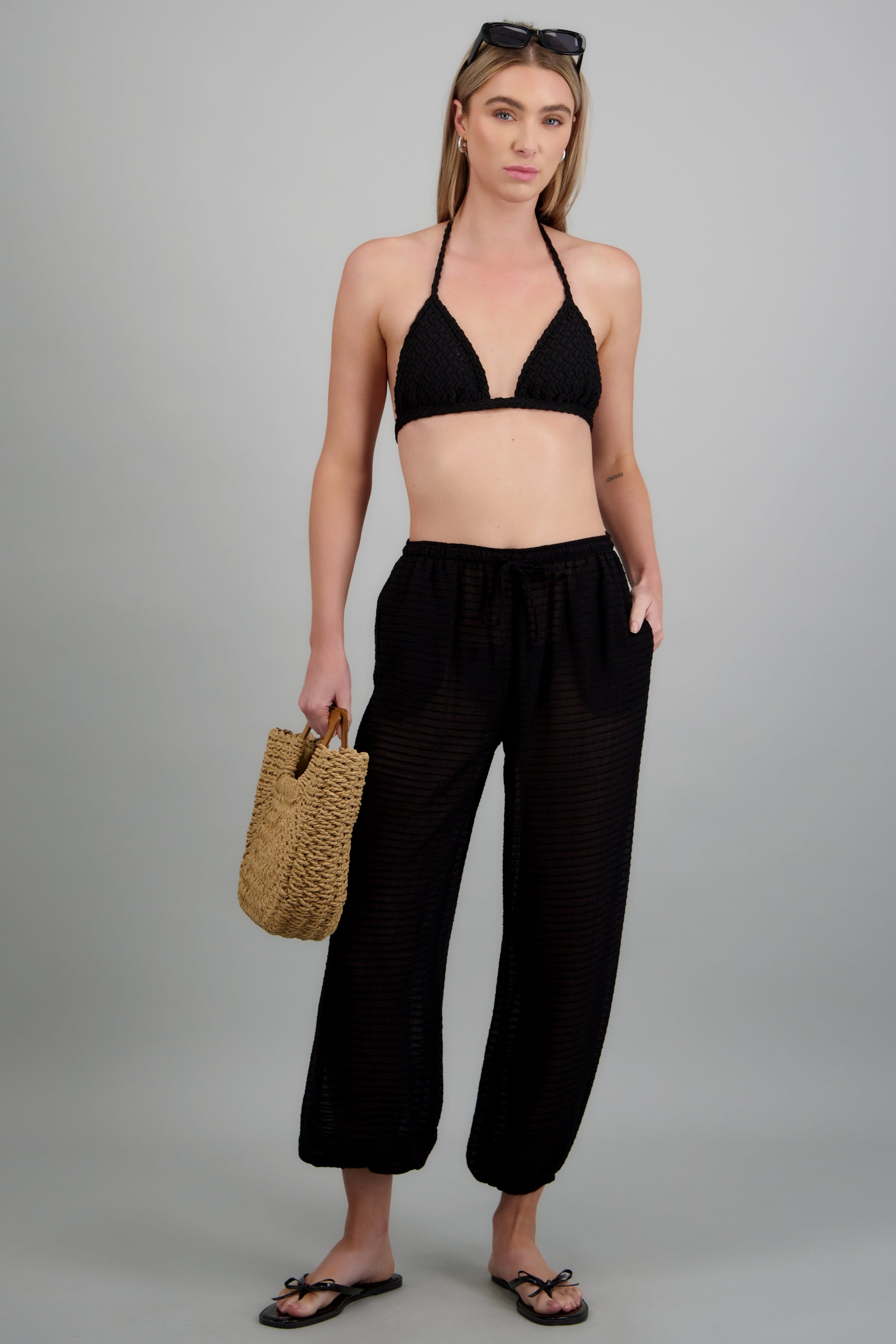 Pantalon globo ligero lineas NEGRO