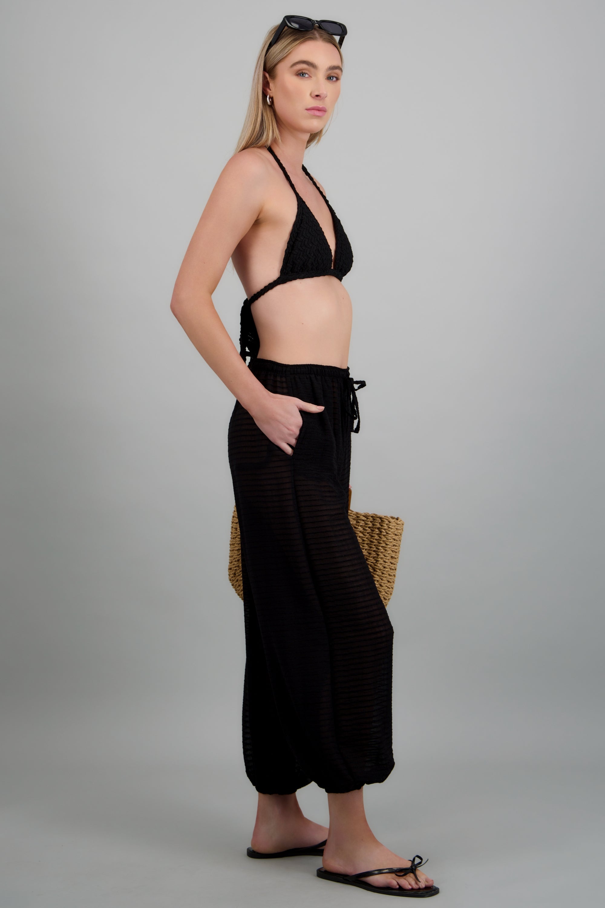 Pantalon globo ligero lineas NEGRO