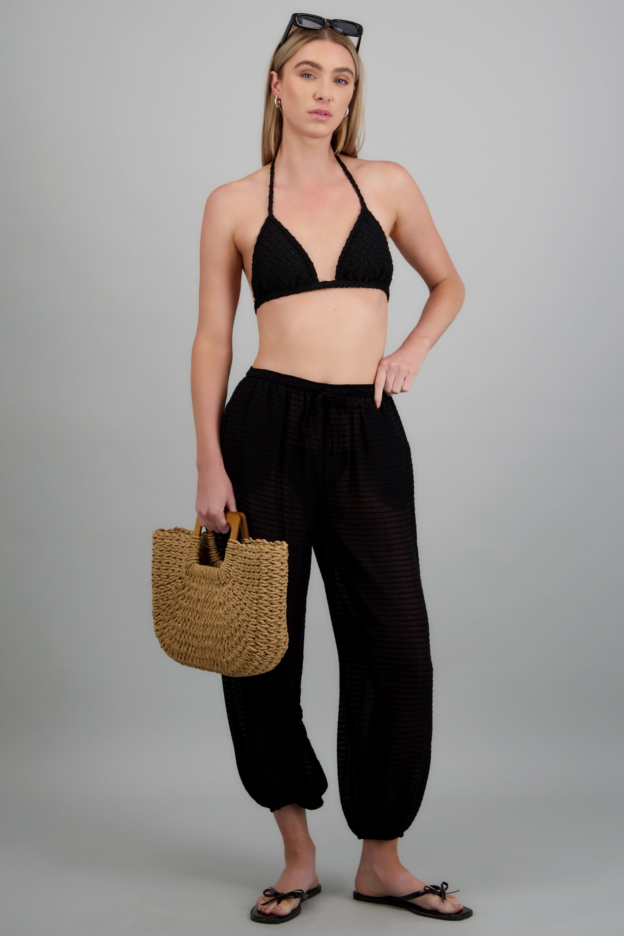 Pantalon globo ligero lineas NEGRO