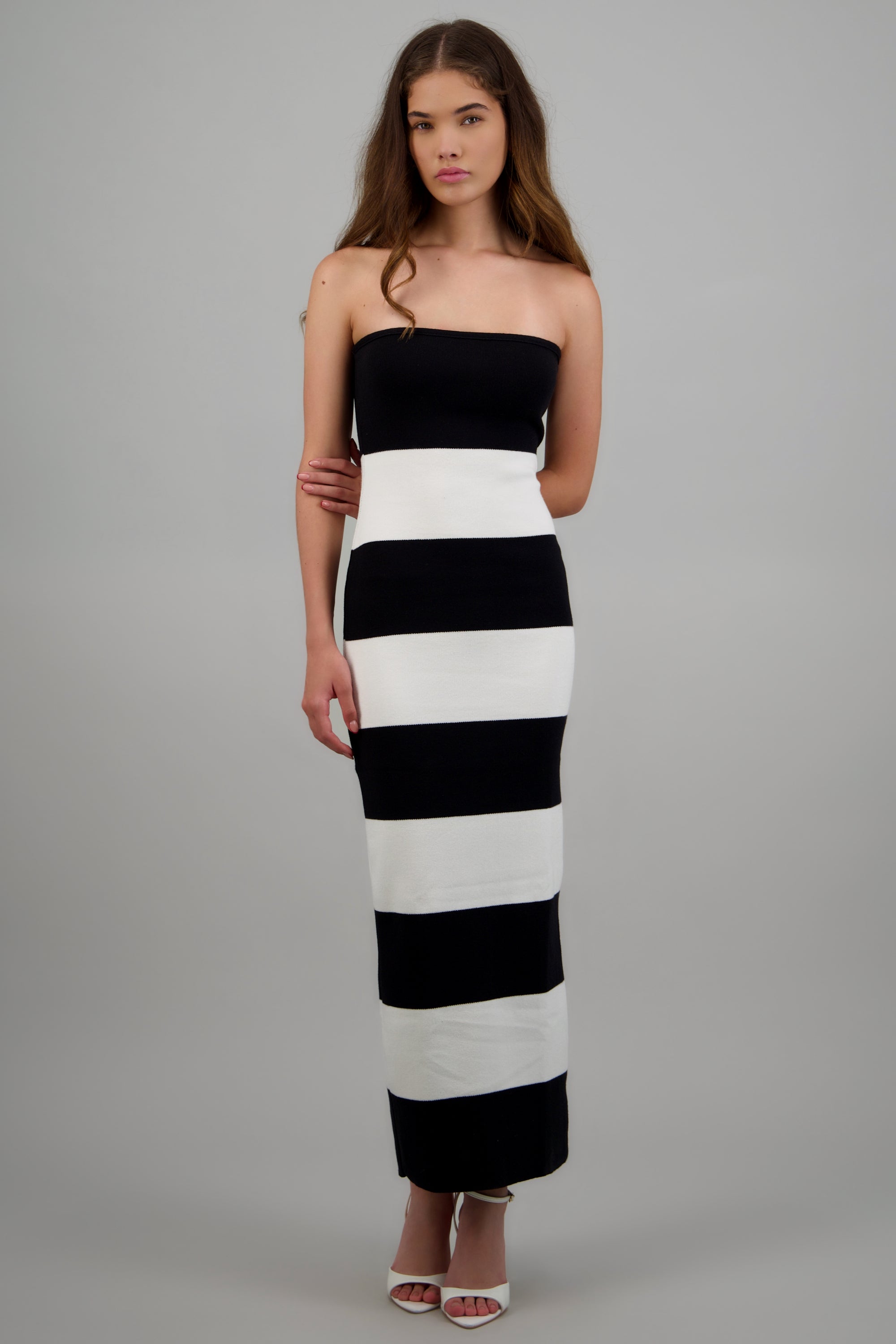 Vestido maxi strapless bicolor BLANCO COMBO