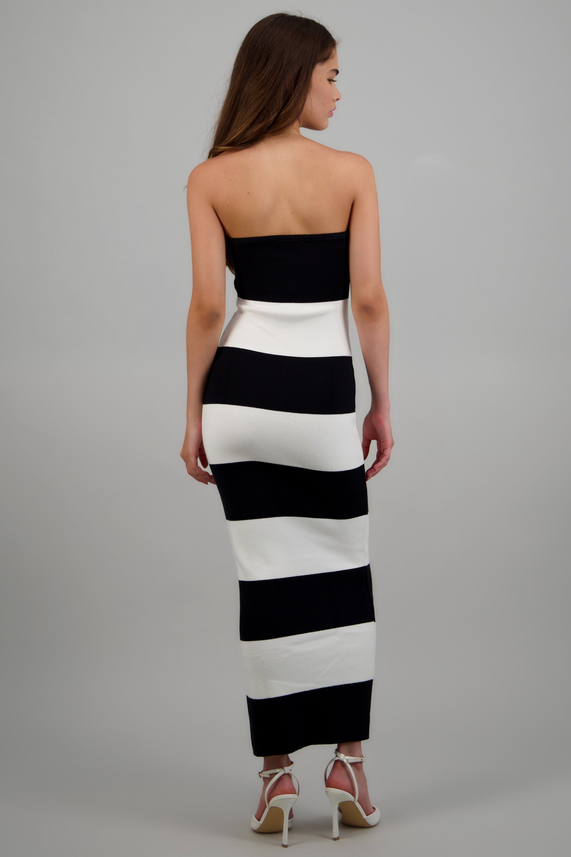 Vestido maxi strapless bicolor BLANCO COMBO