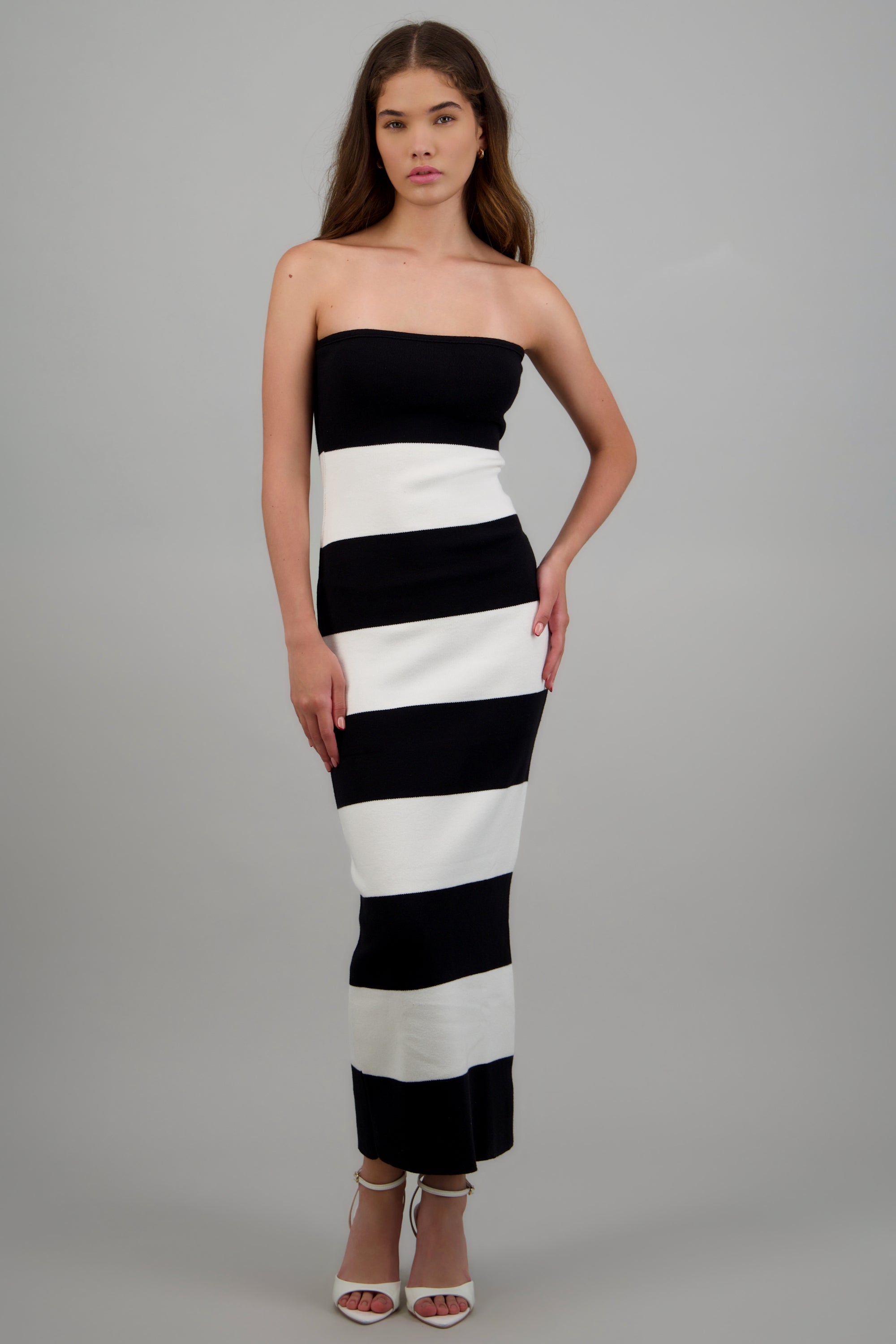 Vestido maxi strapless bicolor BLANCO COMBO