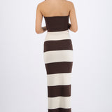 Vestido maxi strapless bicolor