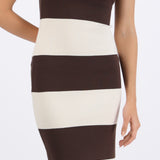 Vestido maxi strapless bicolor