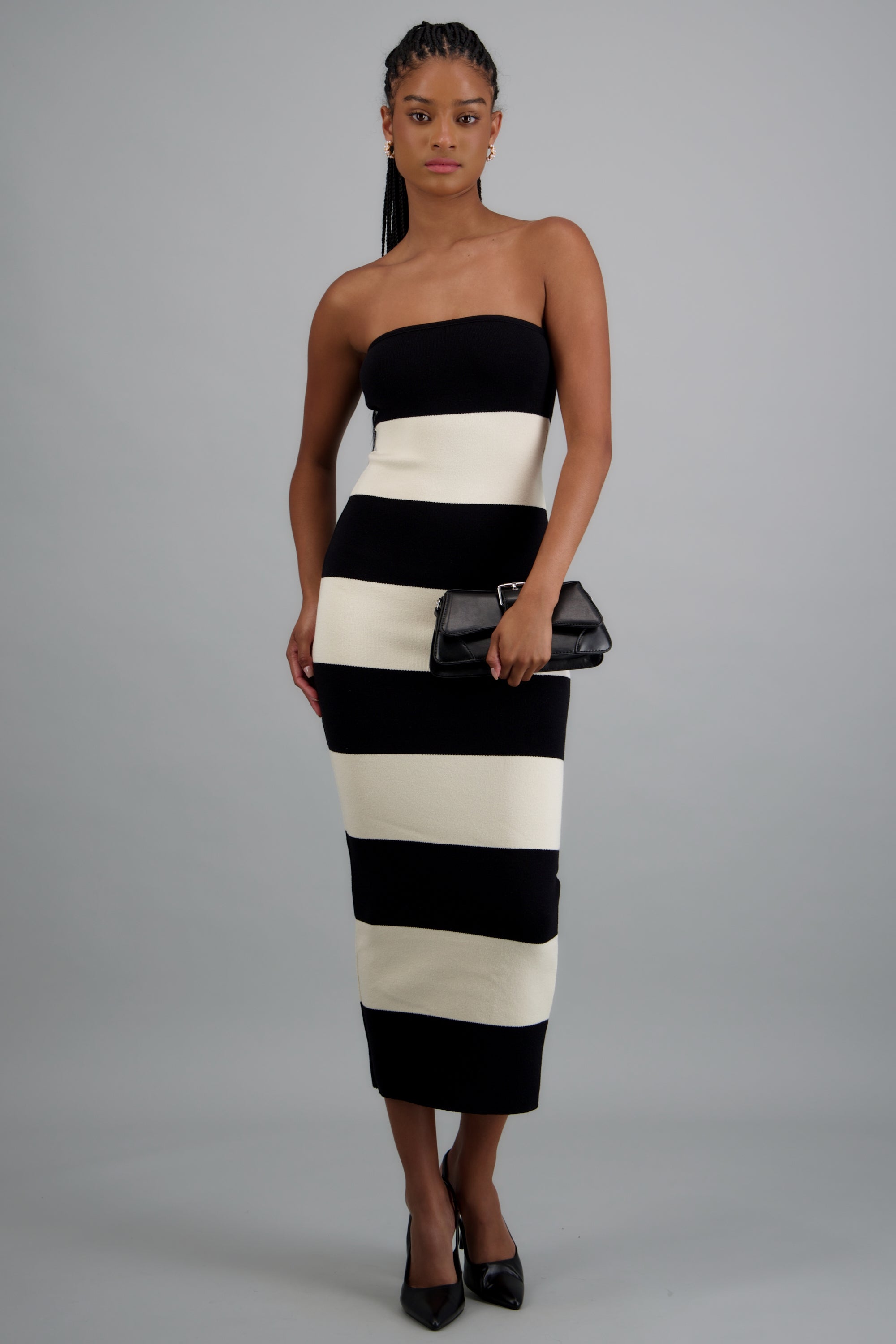 Vestido maxi strapless bicolor NEGRO COMBO