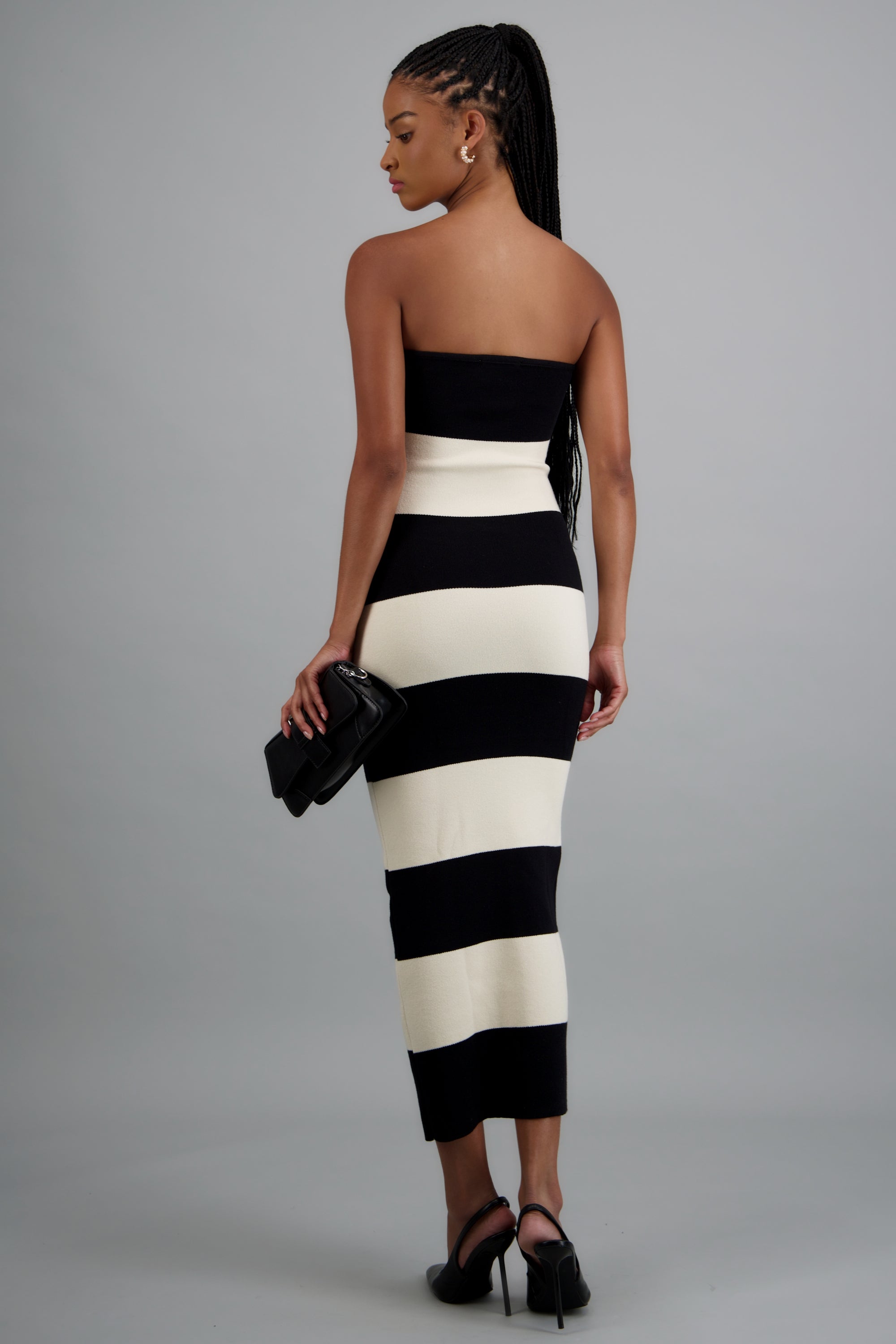 Vestido maxi strapless bicolor NEGRO COMBO