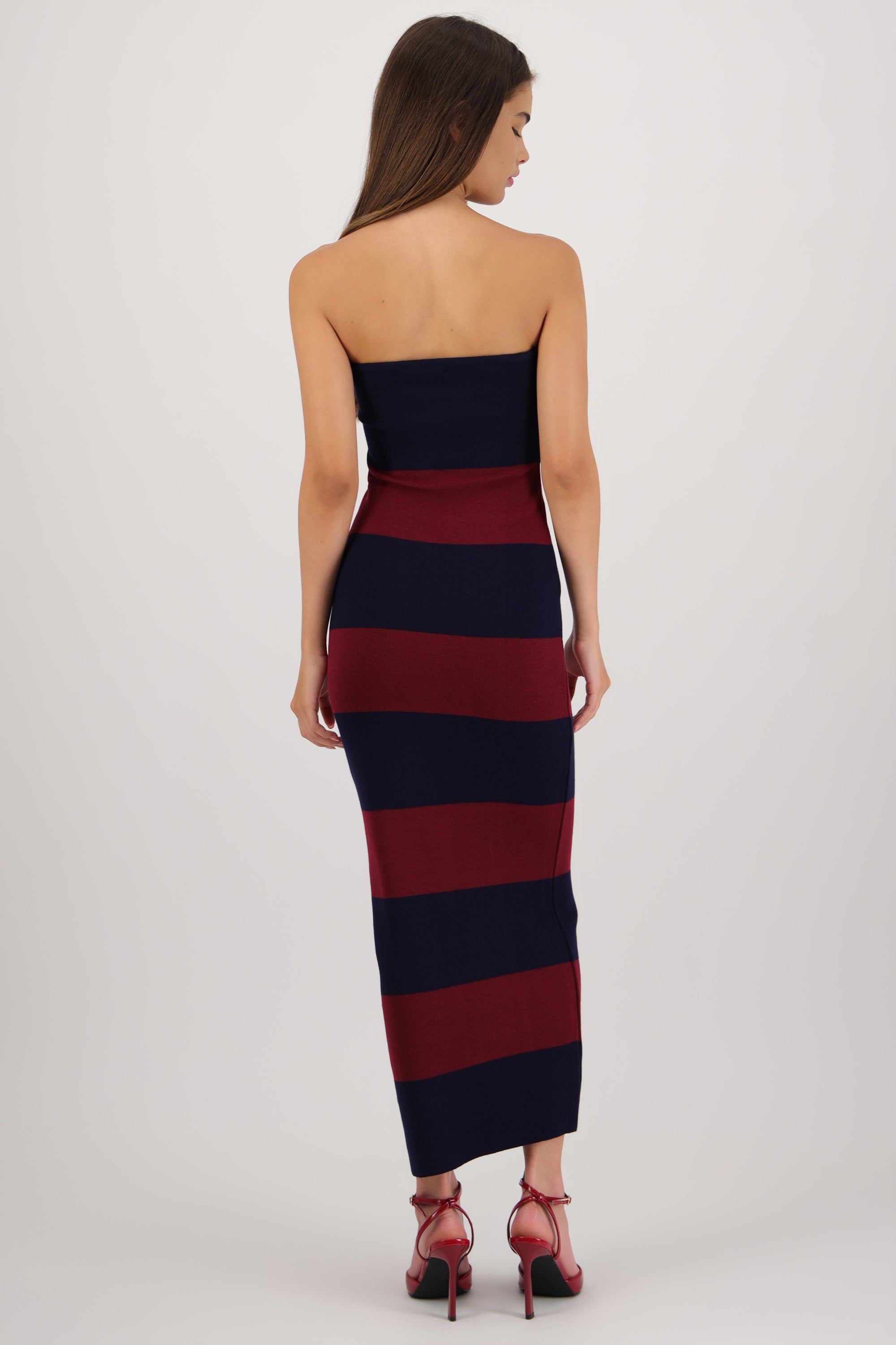 Vestido maxi strapless bicolor VINO COMBO