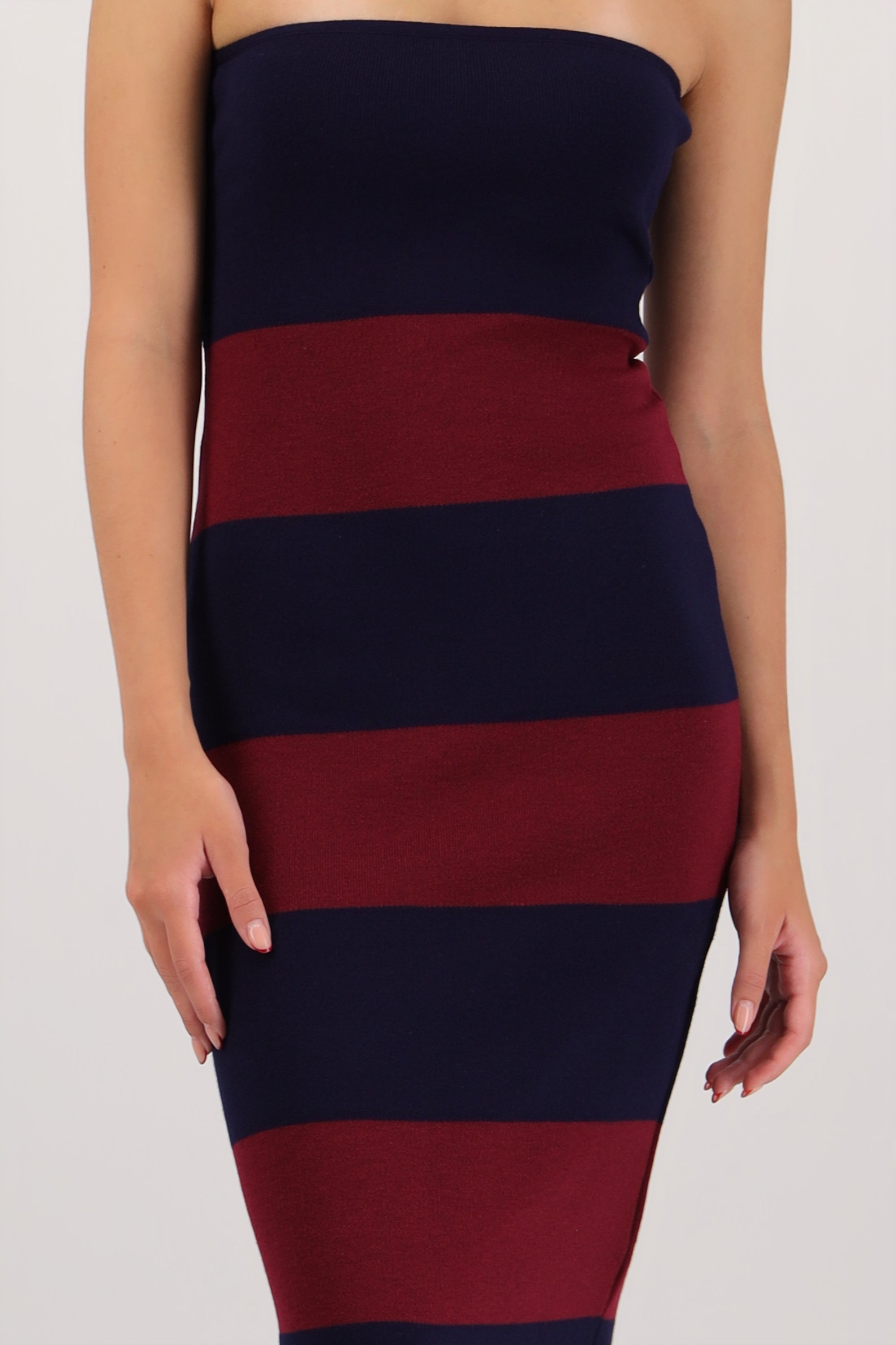 Vestido maxi strapless bicolor VINO COMBO