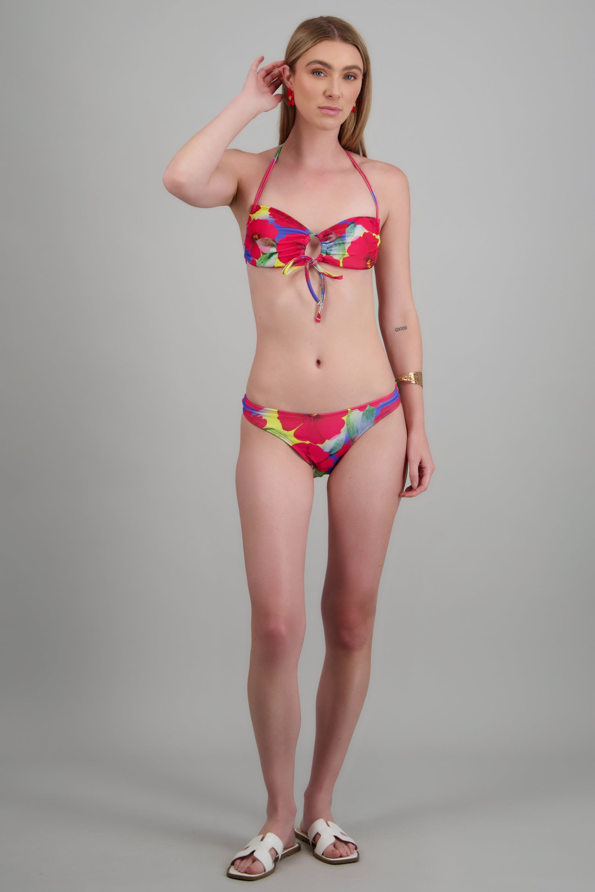 Bikini estampado flores calzoon alto ROSA COMBO