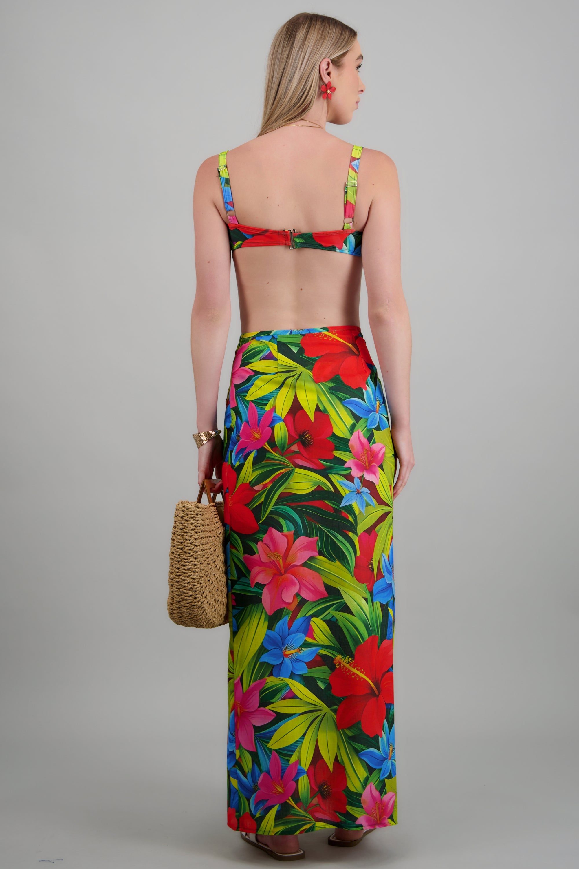 Salida maxi estampado tropical abertura MULTICOLOR